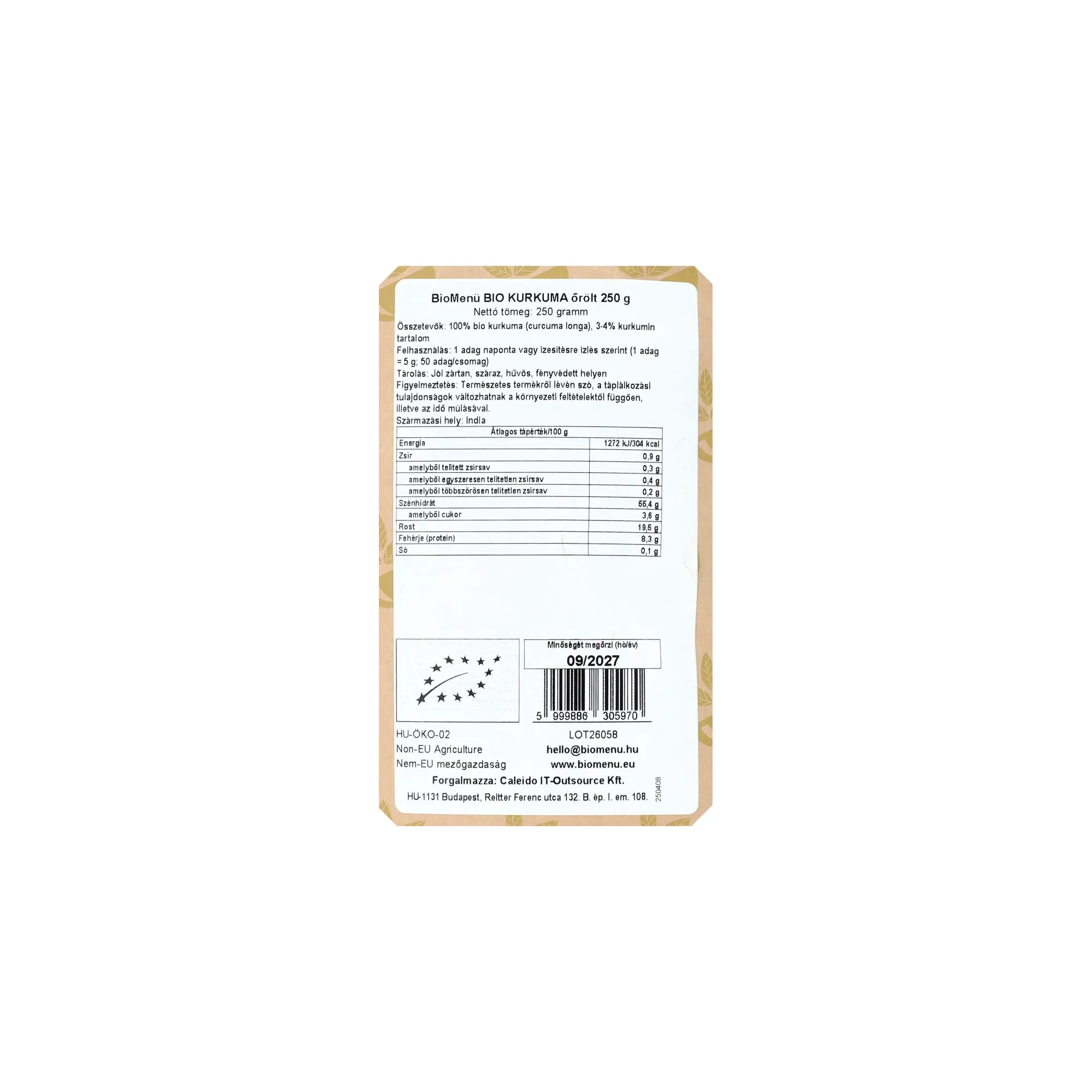 BioMenü BIO őrölt KURKUMA 250 g