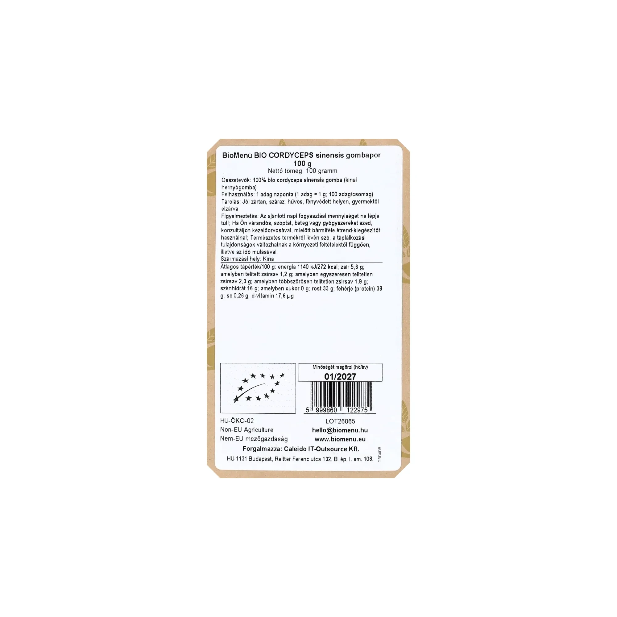 BioMenü BIO CORDYCEPS sinensis gombapor 100 g