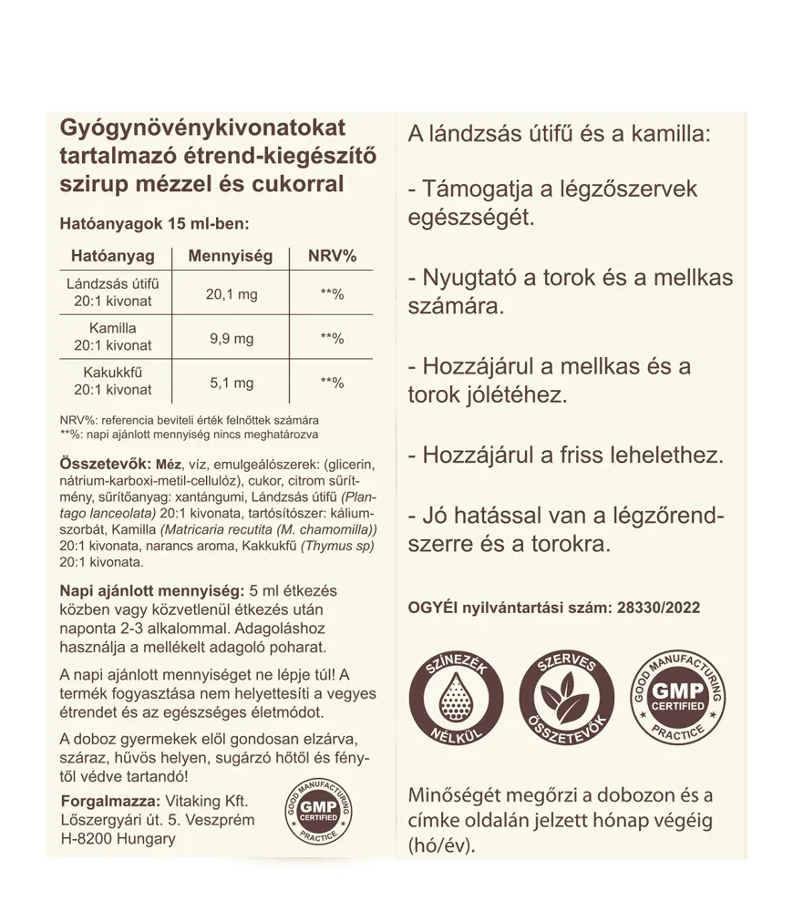 Vitaking Lándzsás útifű szirup 150ml