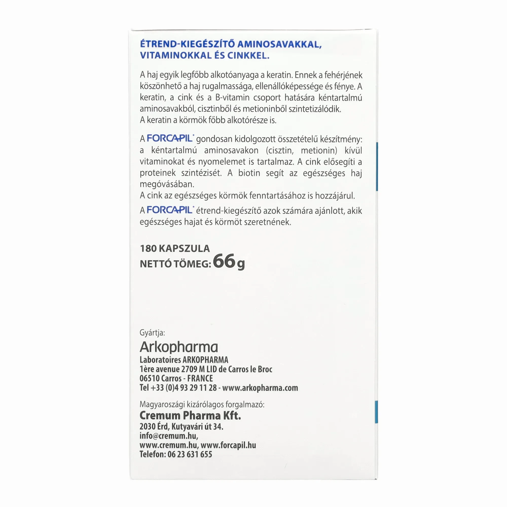 Forcapil haj- és körömerősítő kapszula 180 db