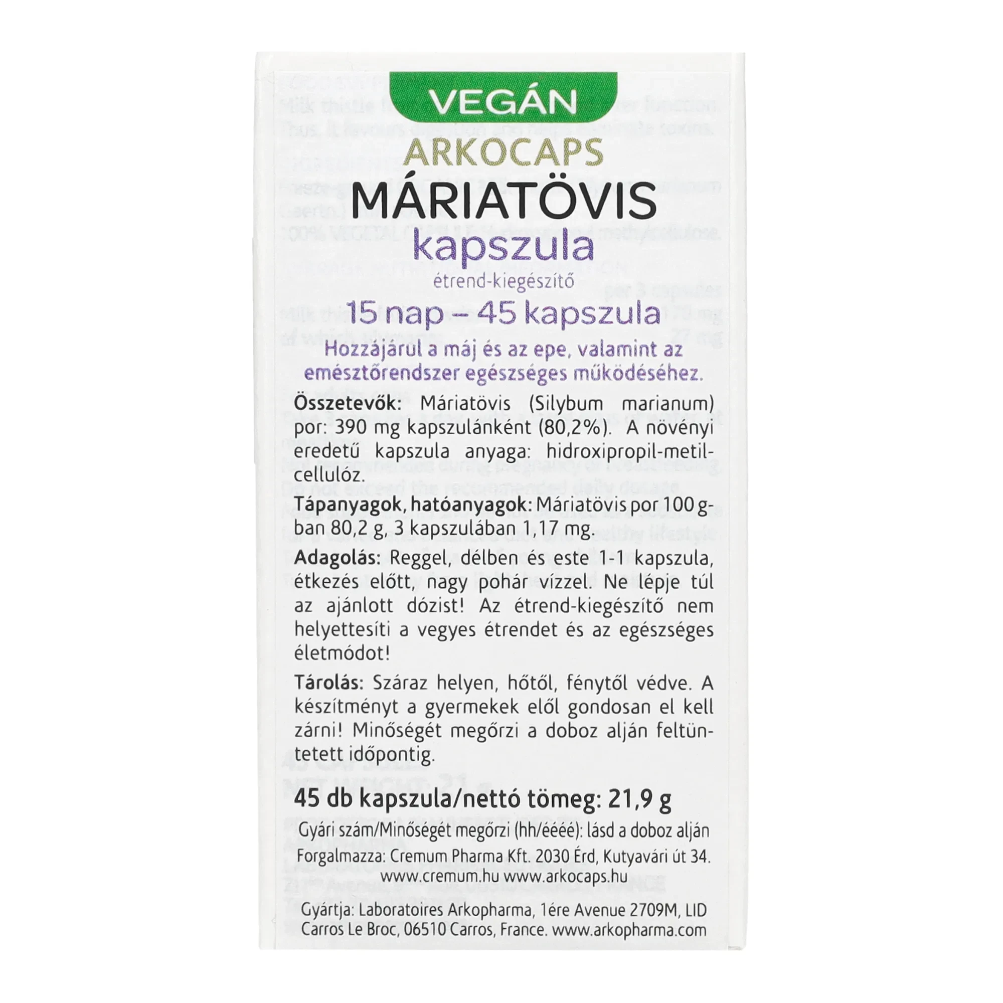 Arkocaps Máriatövis kapszula 45 db