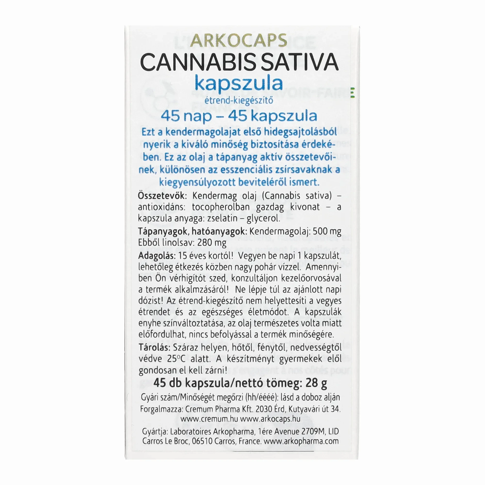 Arkocaps Cannabis Sativa kapszula 45 db