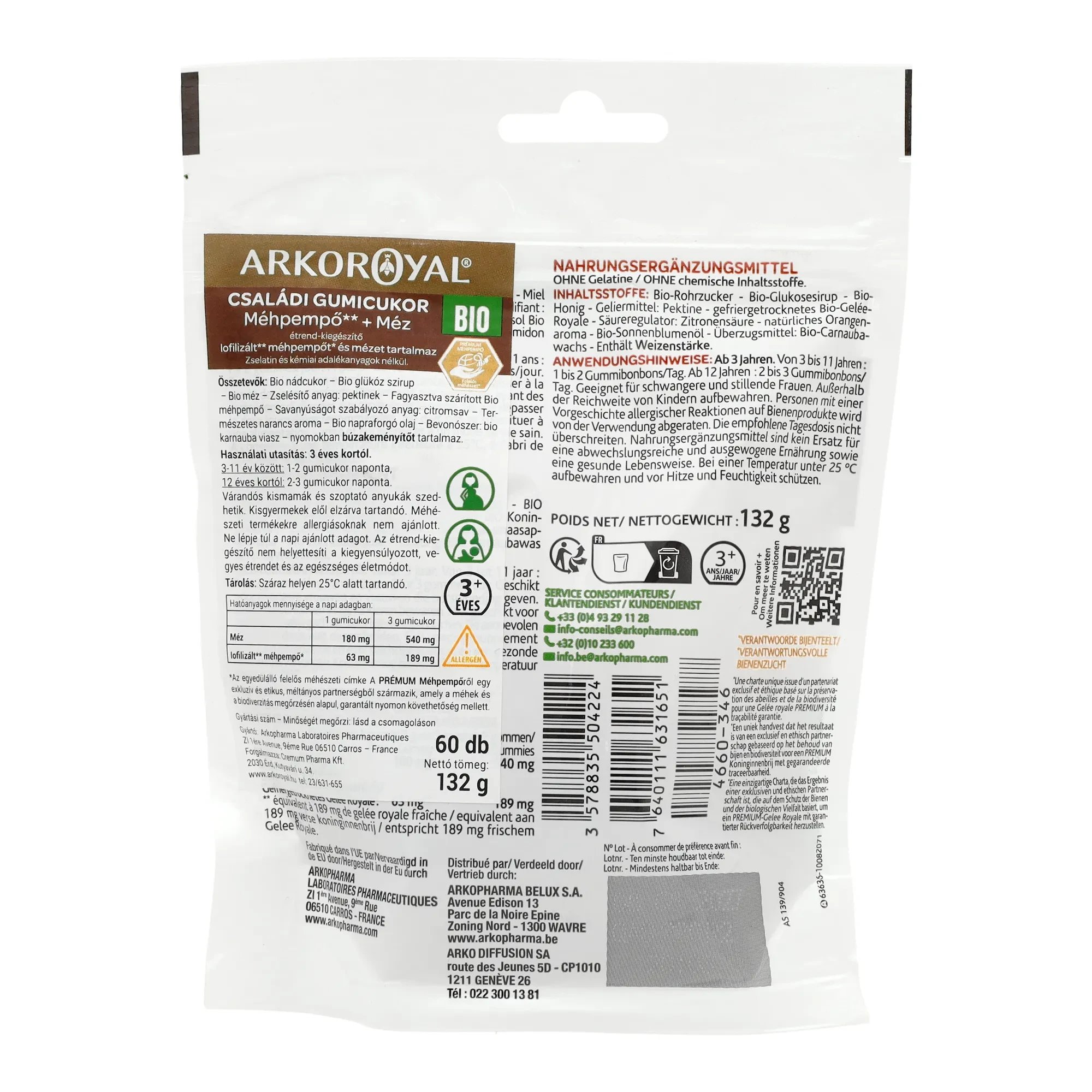 Arkoroyal Gumicukor(Méhpempő+méz) 60 db