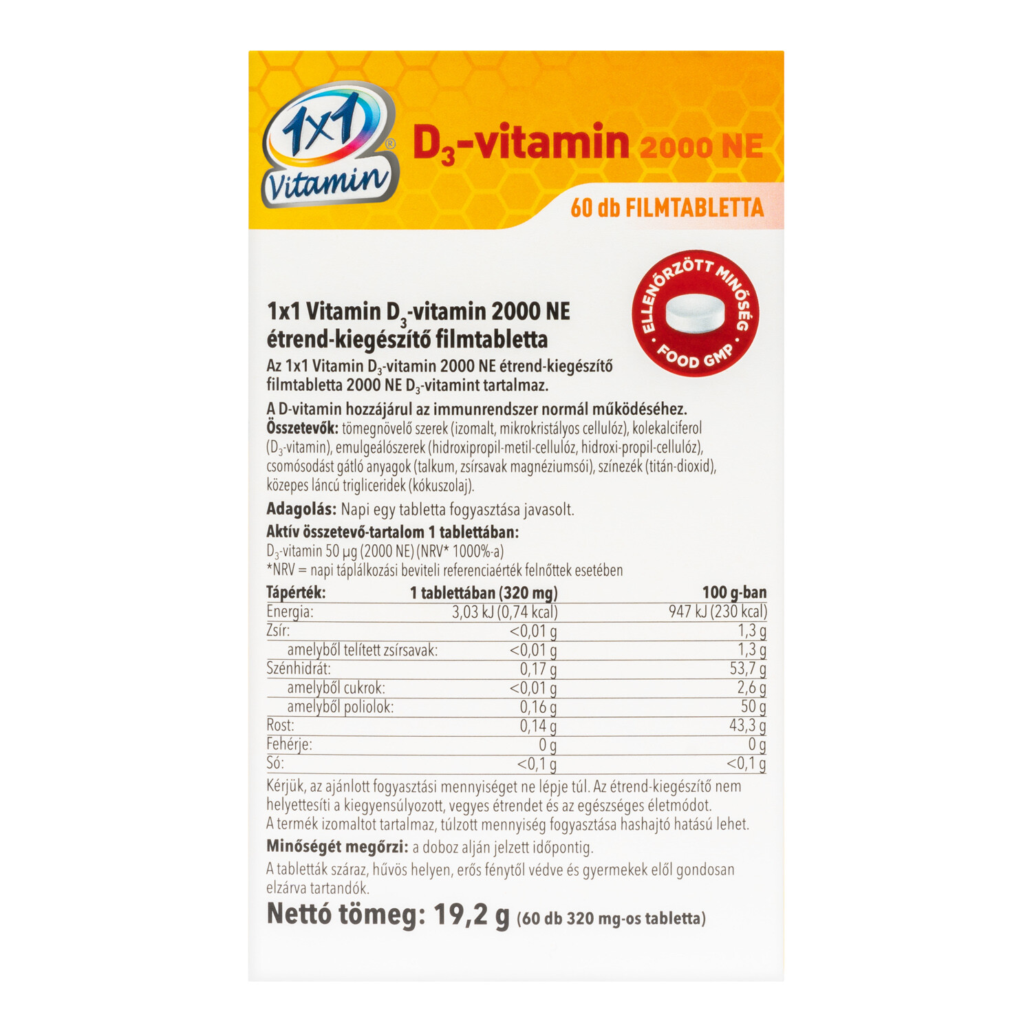1x1 Vitamin D3-vitamin 2000NE filmtabletta 60db
