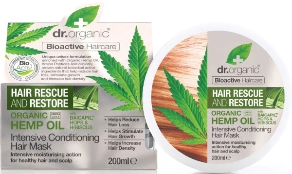 Dr. Organic Hajserkentő Intenzív hajpakolás kendermagolajjal 200