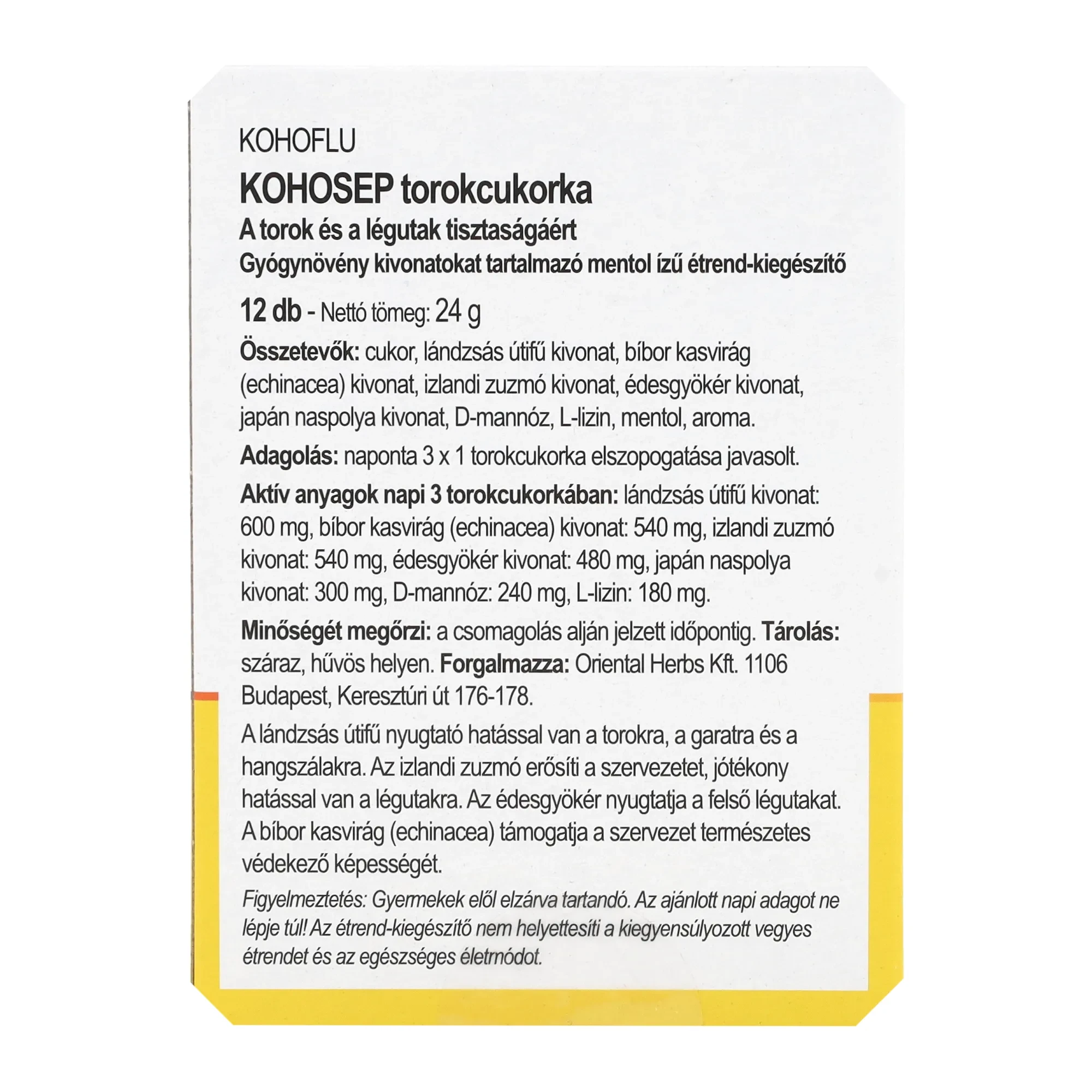 Dr. Chen Kohoflu KohoSep Torokcukorka Mentolos 12 db