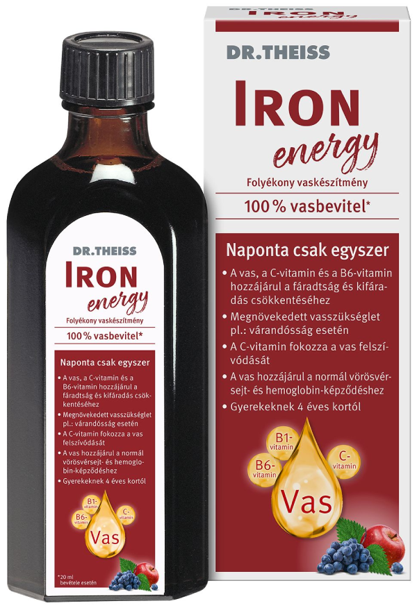Dr. Theiss IRON energy Folyékony étrend-kiegészítő vassal és vitaminokkal, édesítőszerrel 250 ml