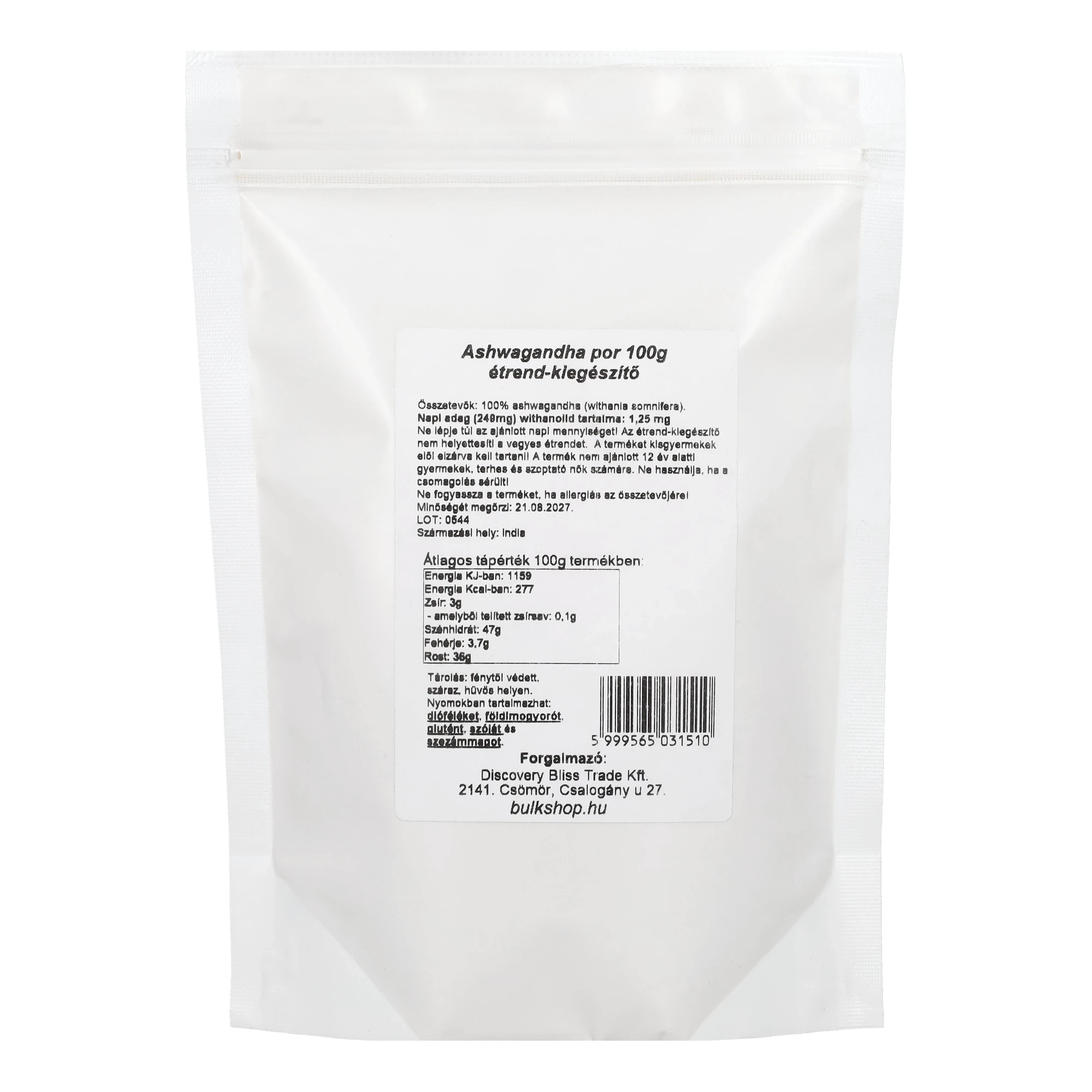 Bulkshop ashwagandha por 100g