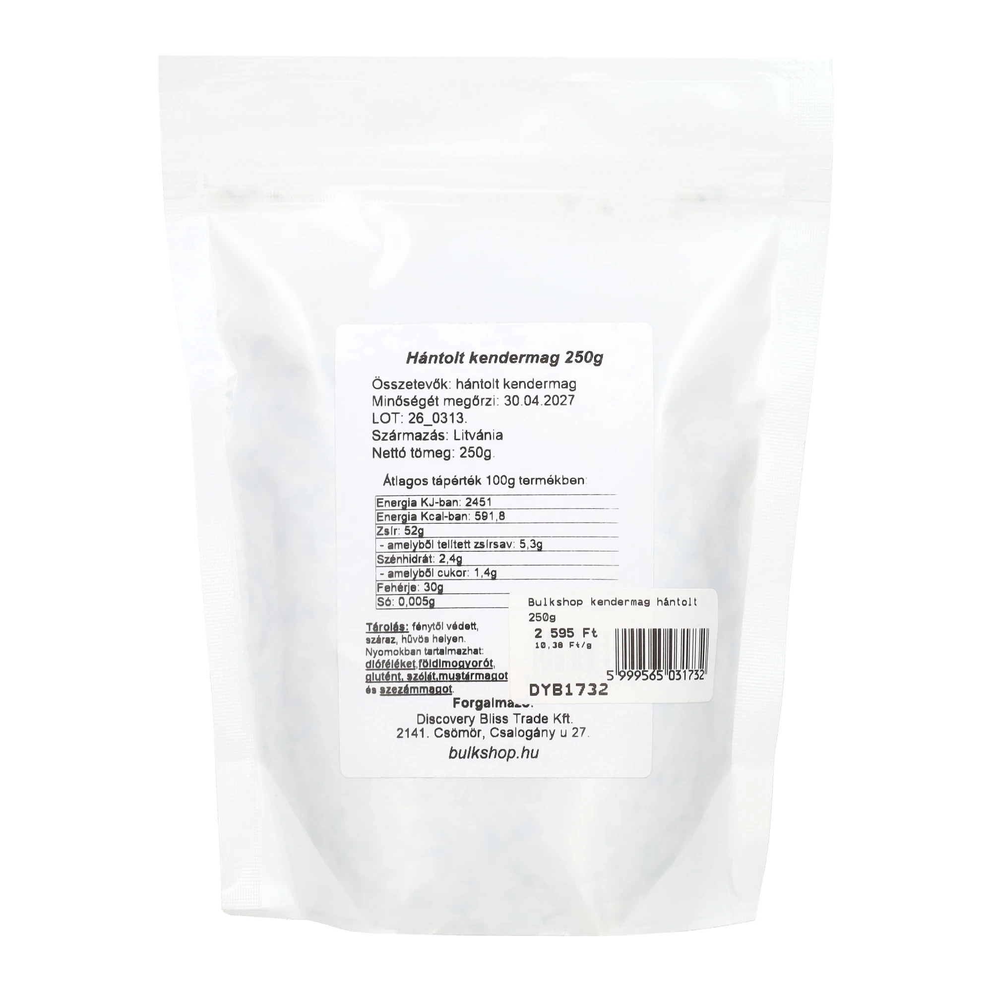 Bulkshop kendermag hántolt 250g