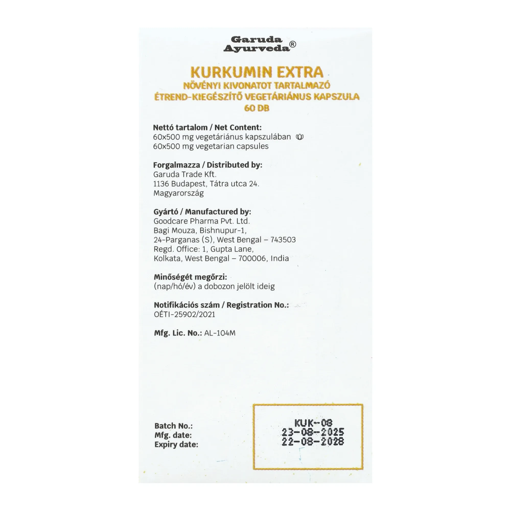 Garuda Ayurveda Kurkumin Extra 60 db