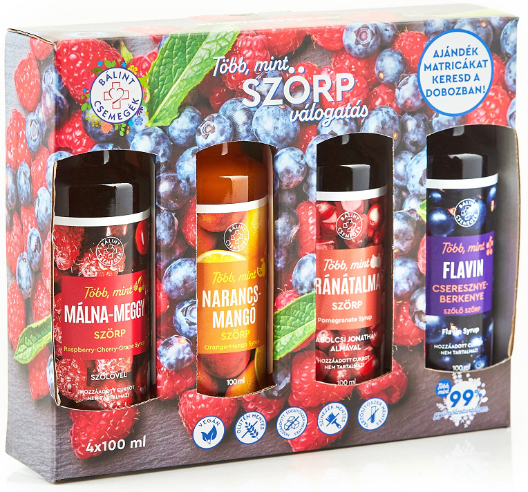 Bálint Több mint válogatás 4x 100 ml MIX 3 (málna-meggy,narancs-mangó,gránátalma,flavin szörp)