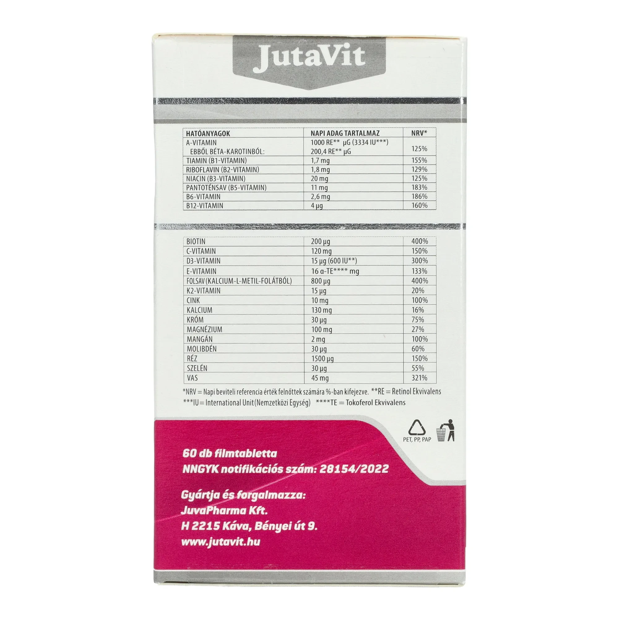 JutaVit Magzatvédő terhesvitamin (JÓD nélkül) 60db