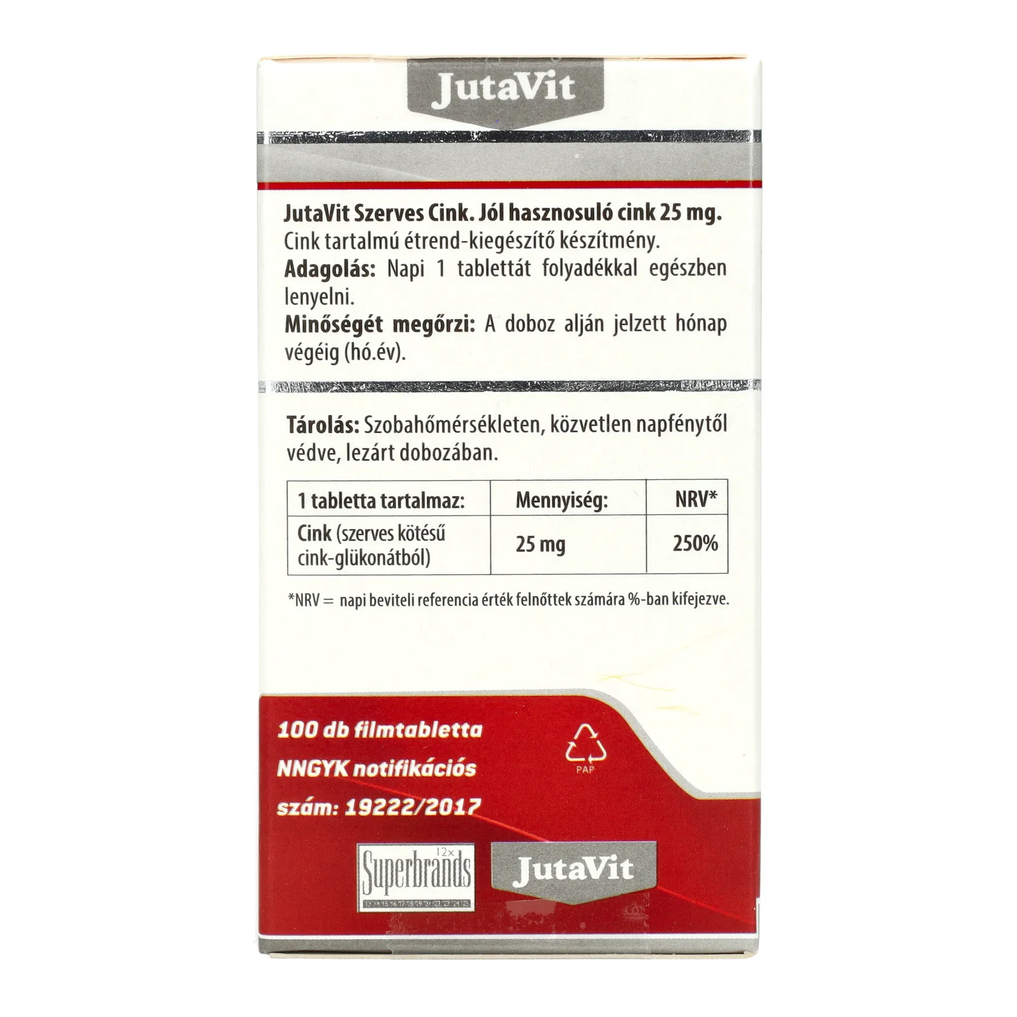Jutavit Szerves cink 100db