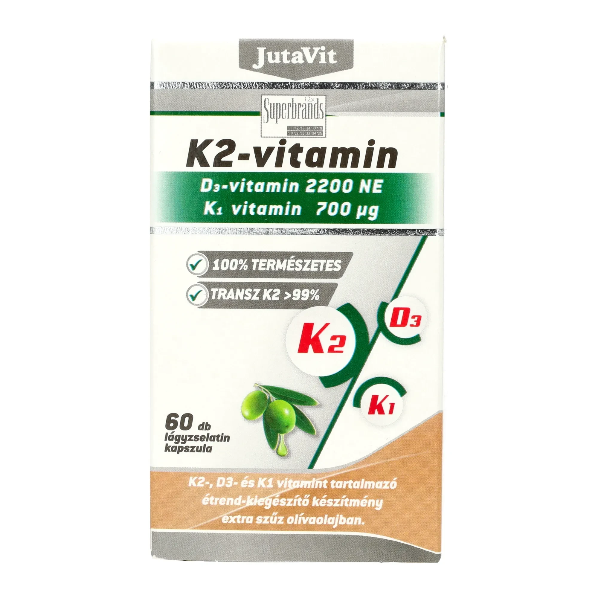 JutaVit K2 (120µg)+ D3(2200NE)+ K1(700µg) vitamin lágyzselatin kapszula 60db