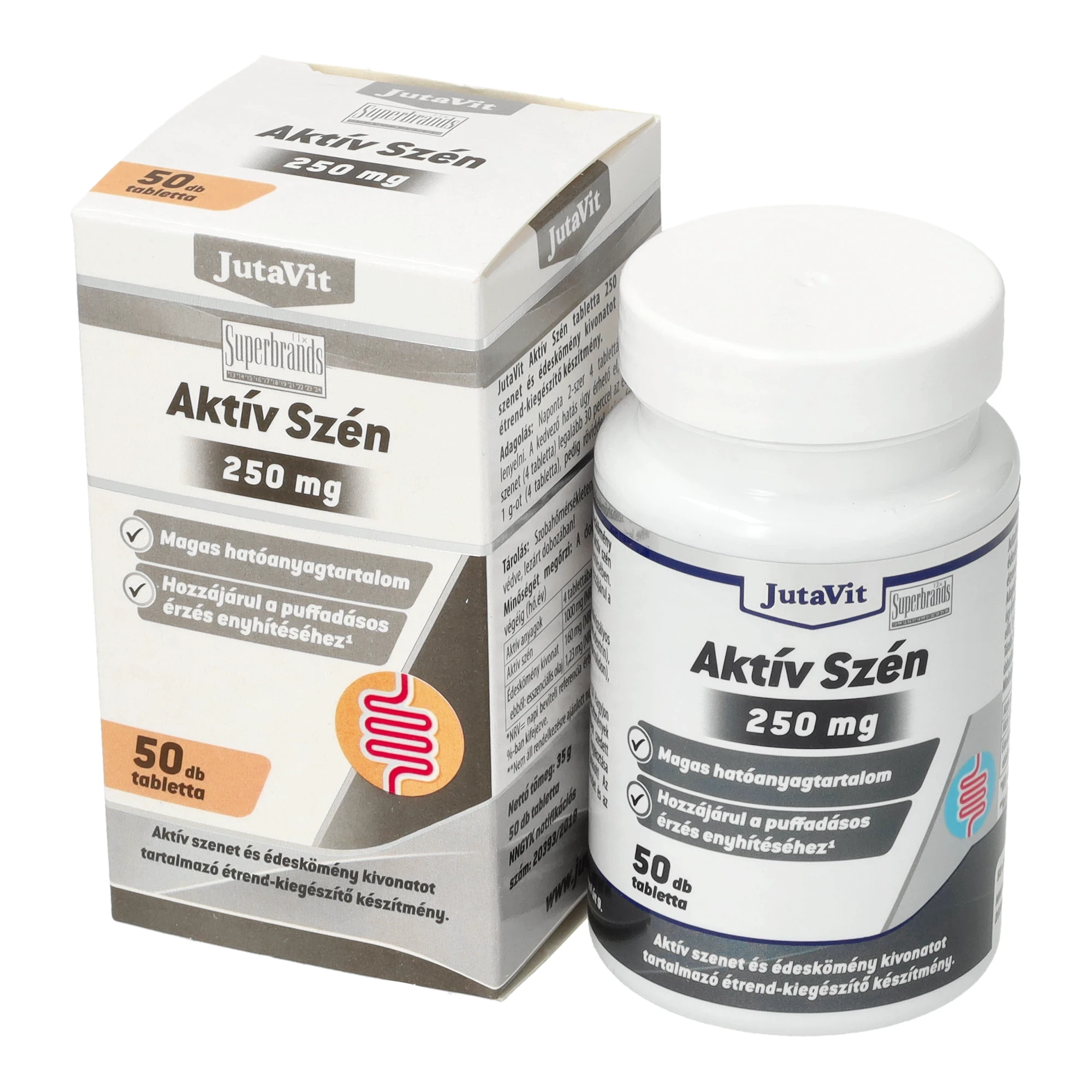 JutaVit Aktív szén tbl. 50db 250 mg
