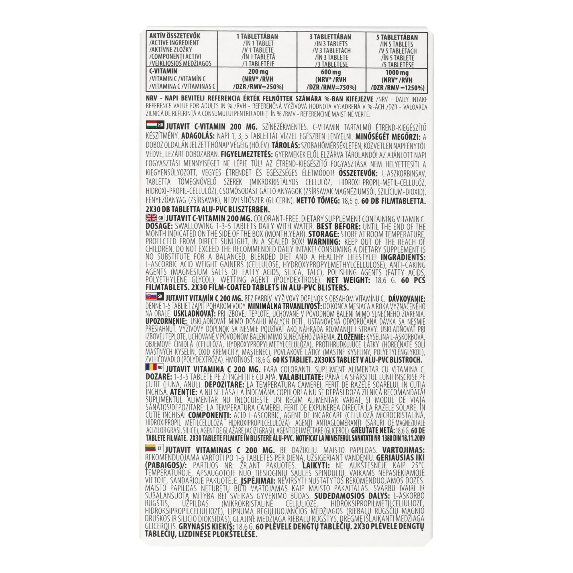 JutaVit C-vitamin 200mg tabletta 60db