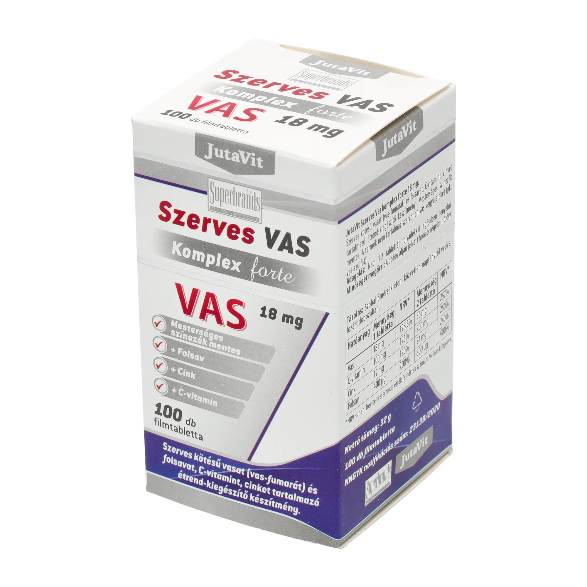 JutaVit Szerves Vas-komplex Forte 18mg 100db