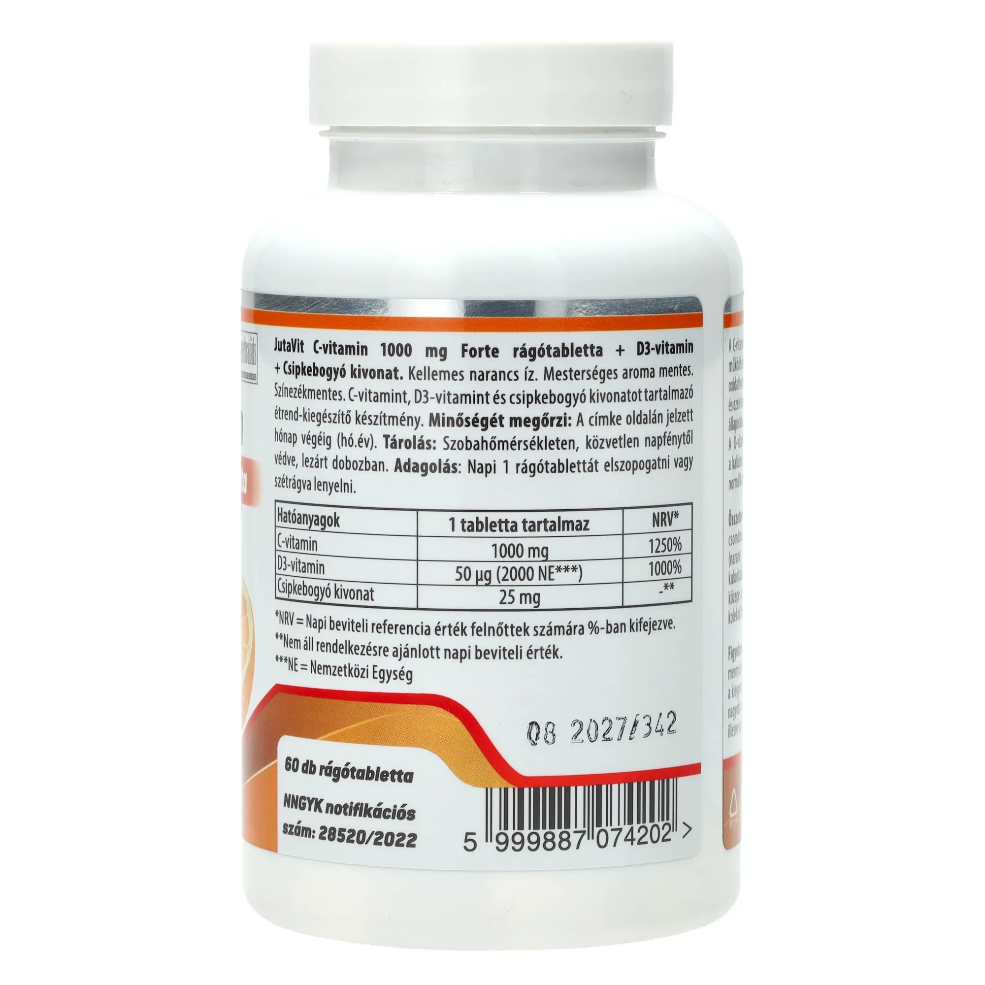 JutaVit C-vitamin 1000mg Forte rágótabletta+D3+csipkeb.kivonat 60db (narancs)