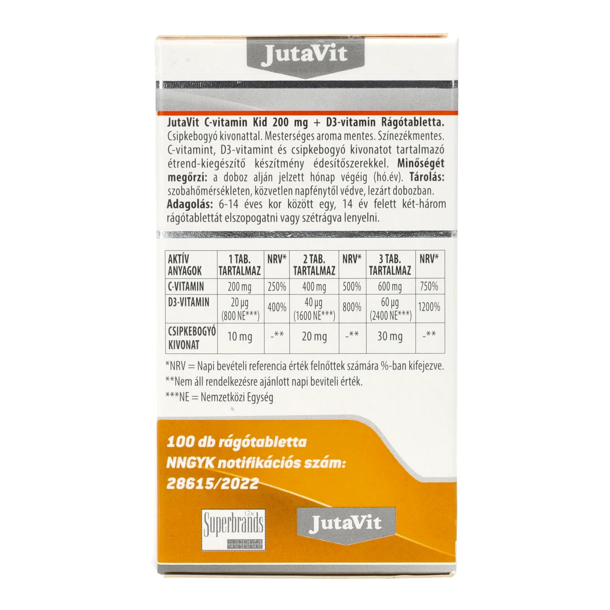 Jutavit C-vitamin KID 200mg + D3-vitamin 100db