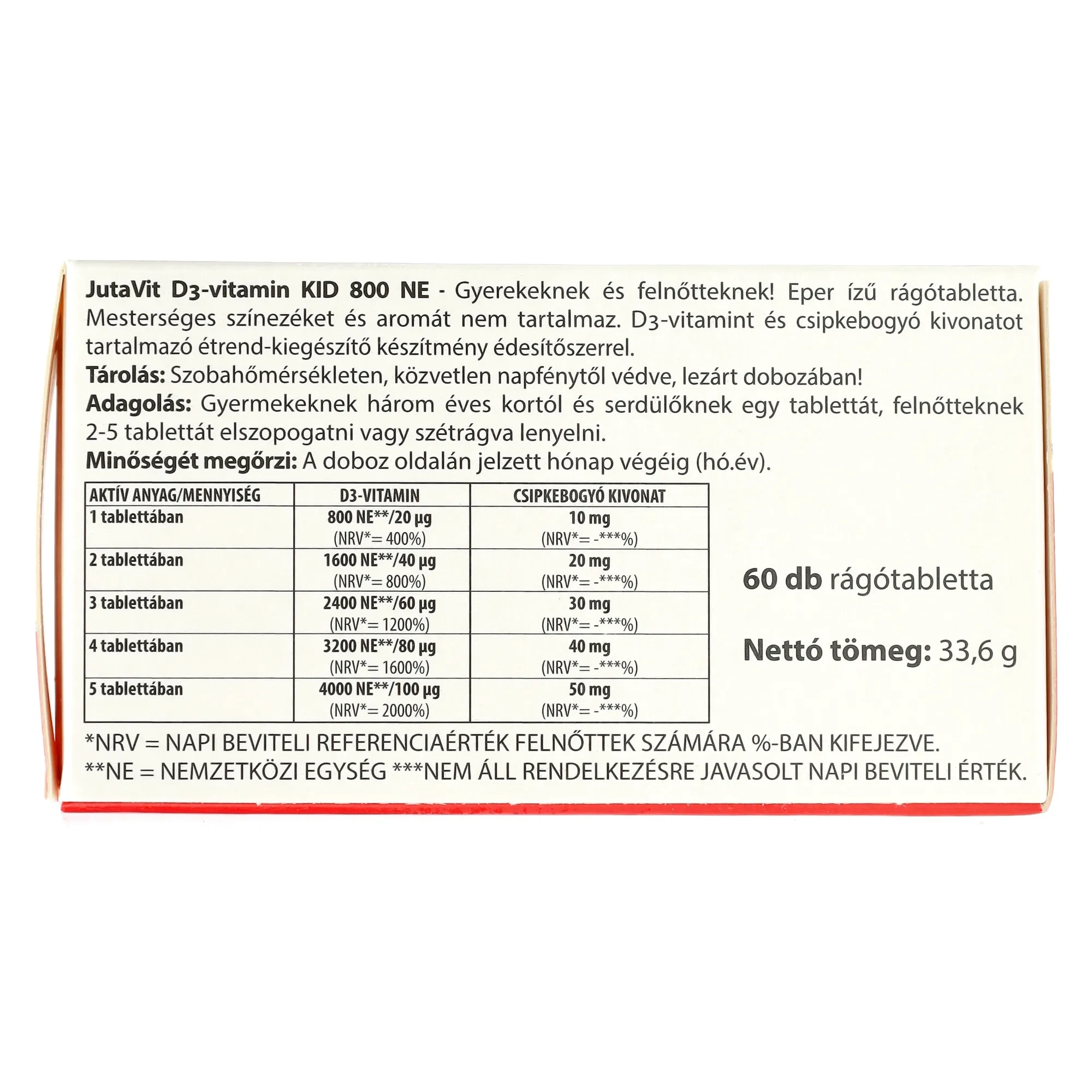 JutaVit D3-vitamin 800-NE KID eper ízű rágótabletta 60db