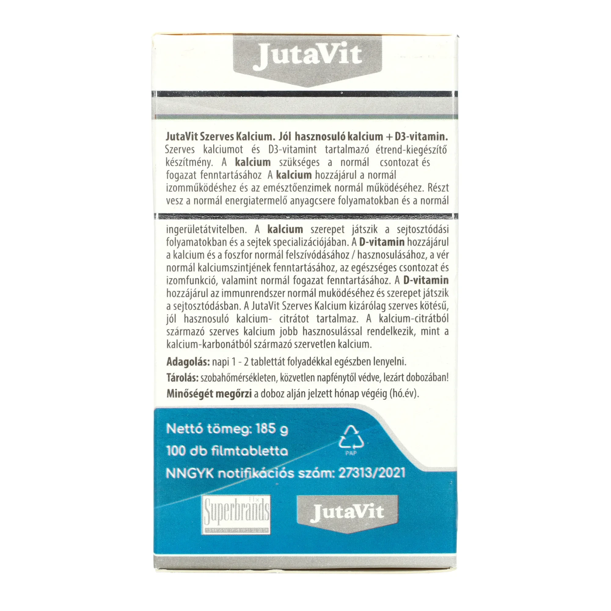 Jutavit Szerves Kalcium 350 mg+D3 Vitamin 100 db tabletta