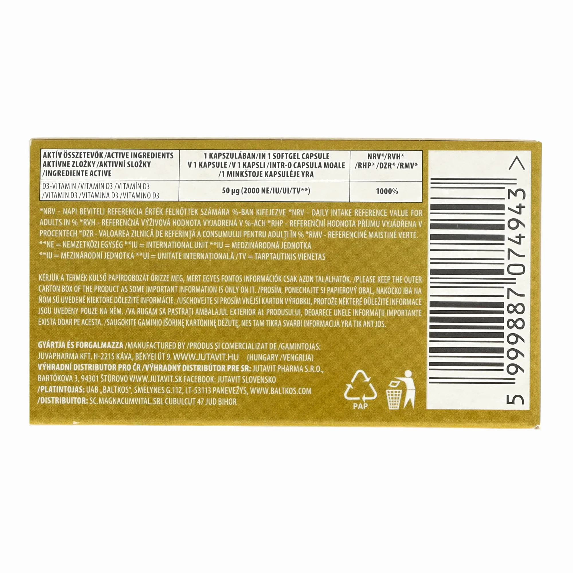 JutaVit D3-vitamin 2000NE Oliva lágykapszula 100db