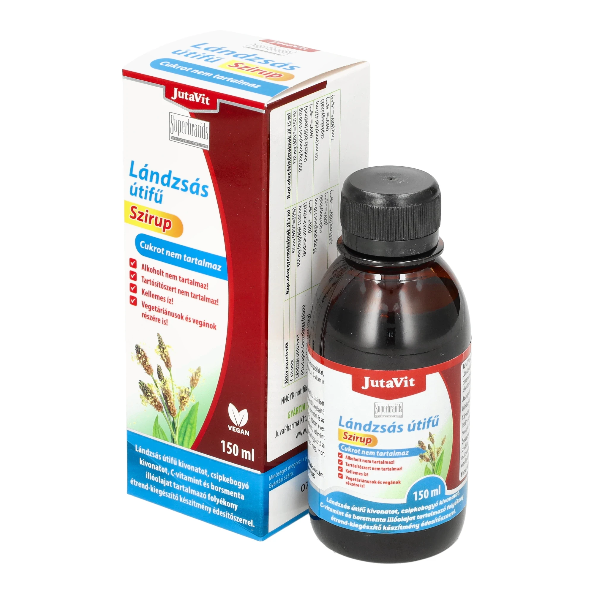 Jutavit Lándzsás Útifű Szirup Cukormentes 150 ml