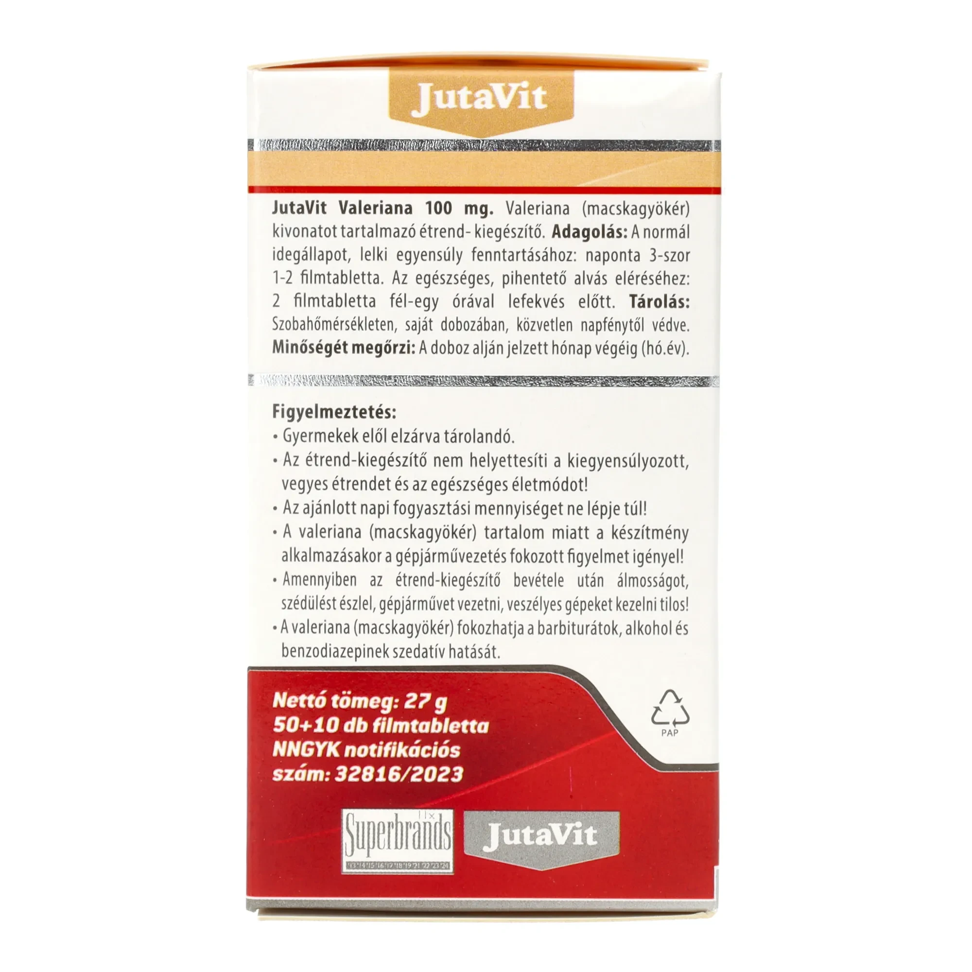JutaVit Valeriana 100mg tabletta 50+10 db