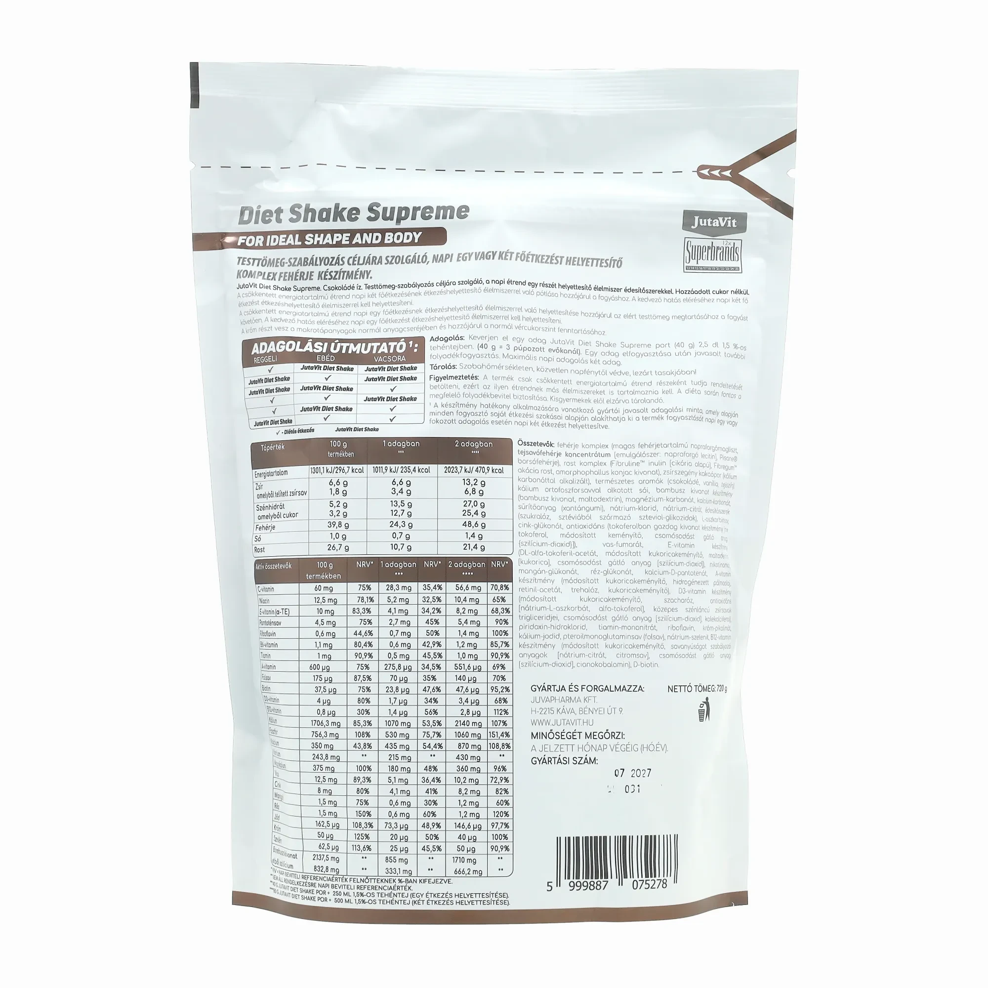 JutaVit Diet Shake Supreme Csokoládé íz 720 g