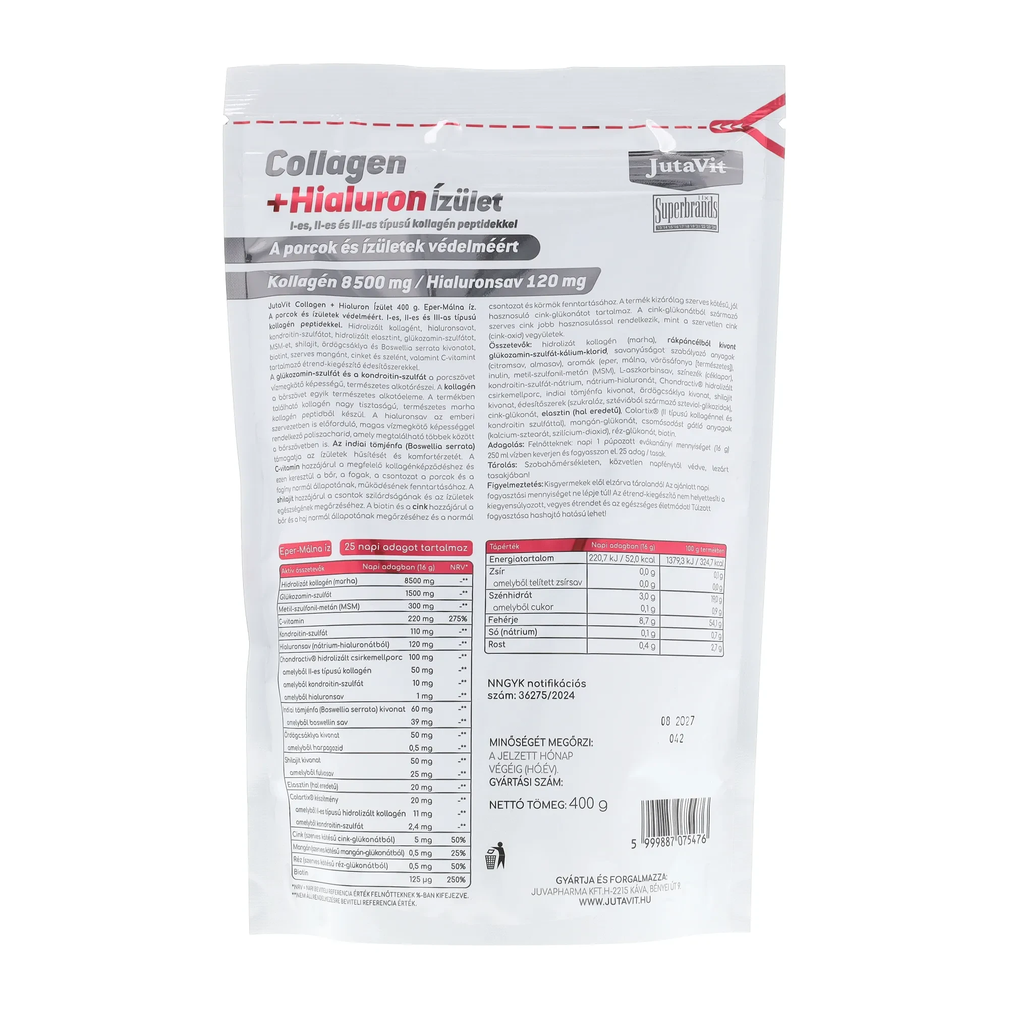 JutaVit Collagen+Hialuron ízület Eper-Málna 400 g