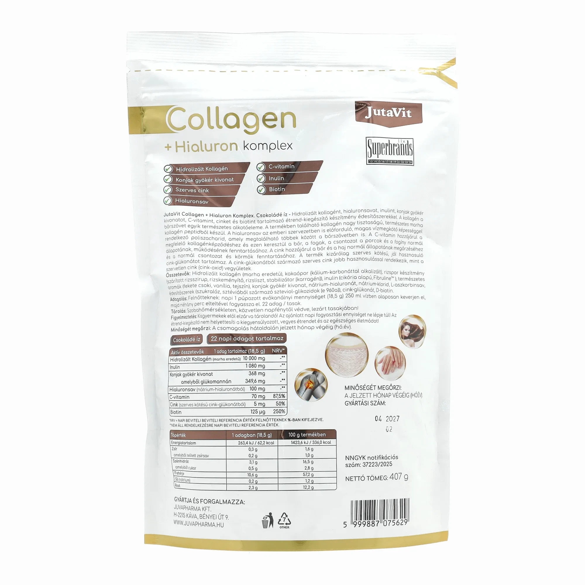 JutaVit Collagen + Hialuron komplex csokoládé 407g