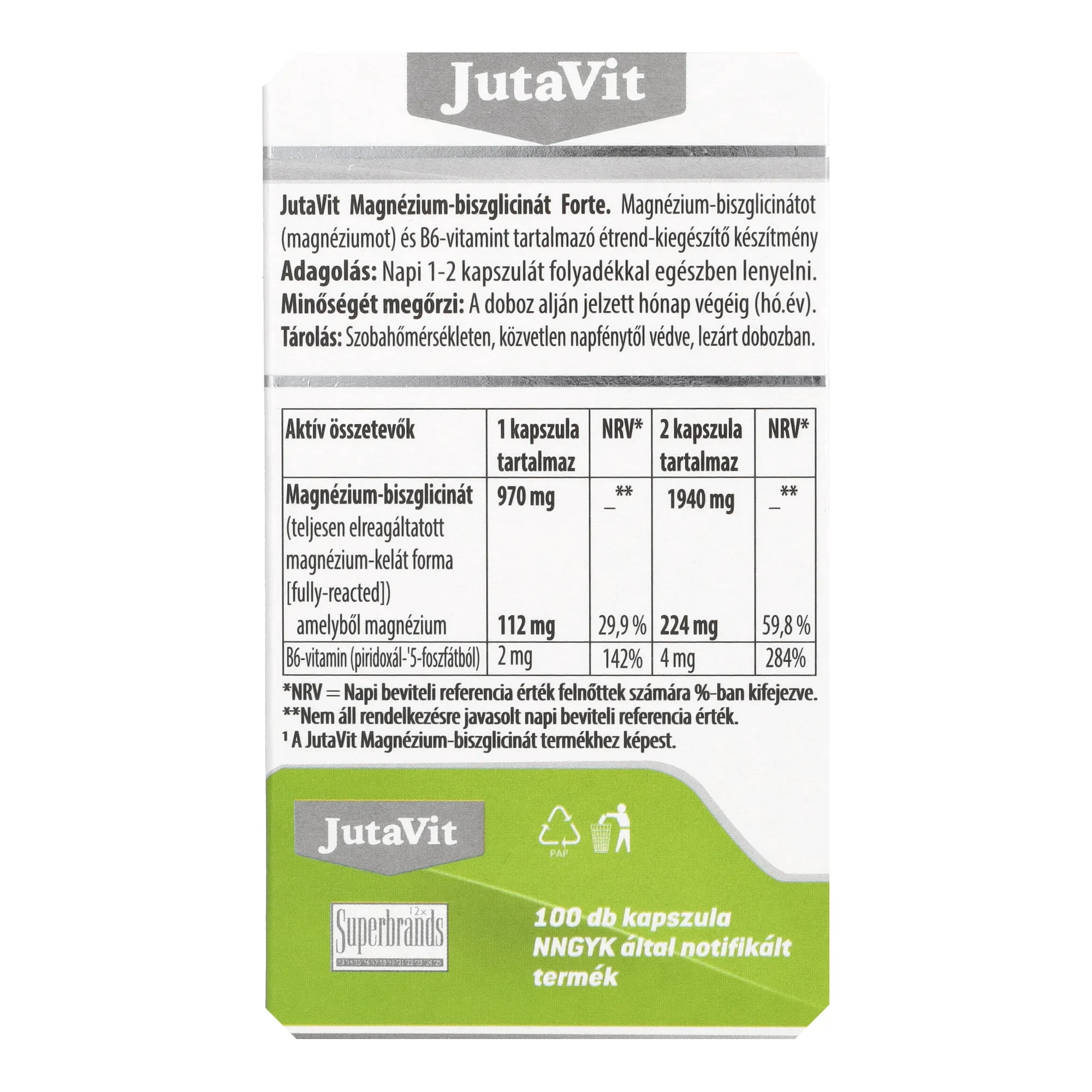 Jutavit Magnézium Biszglicinát Forte 100 db Kapszula