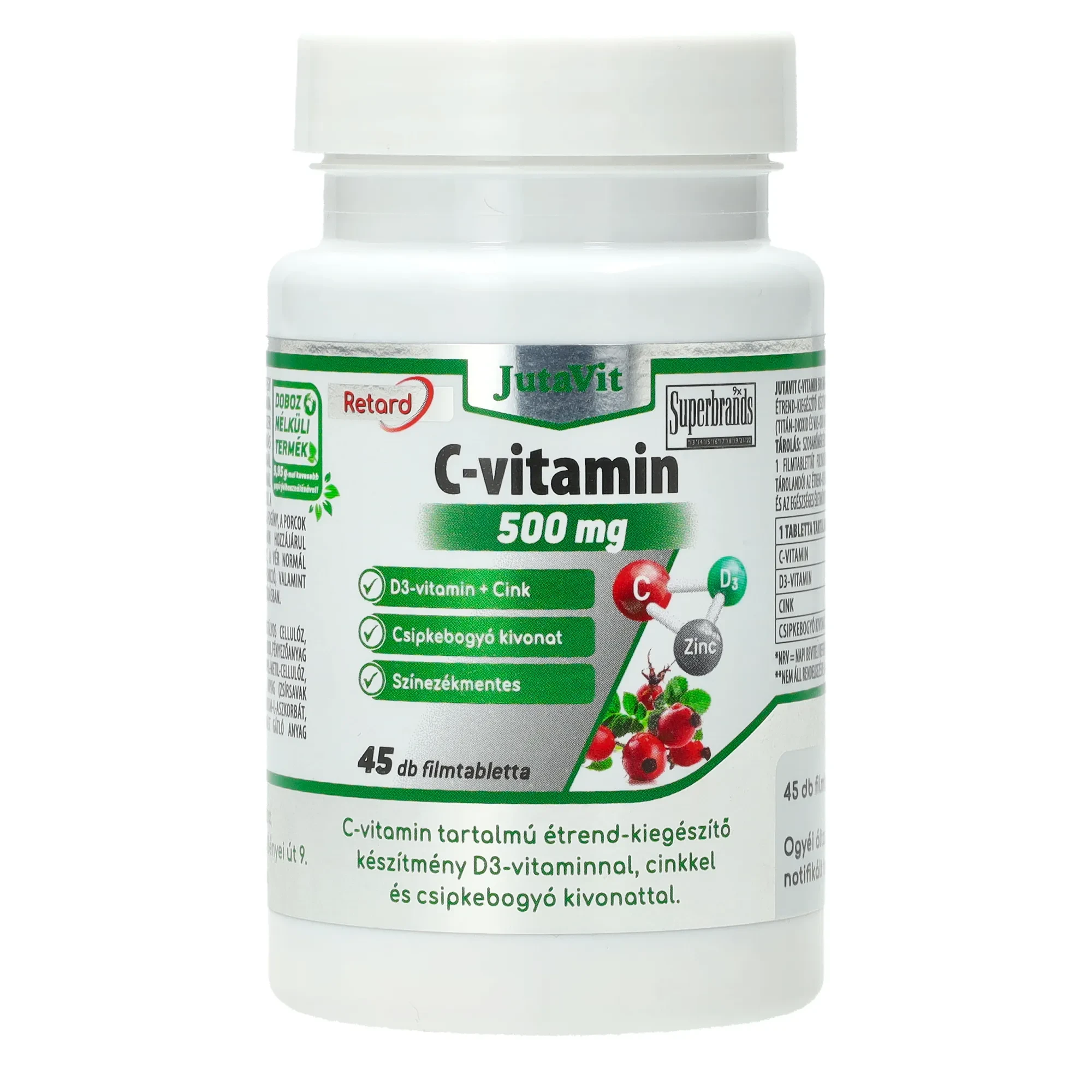 JutaVit C-vitamin 500mg retard csipkebogyó+D3+Cink 45db