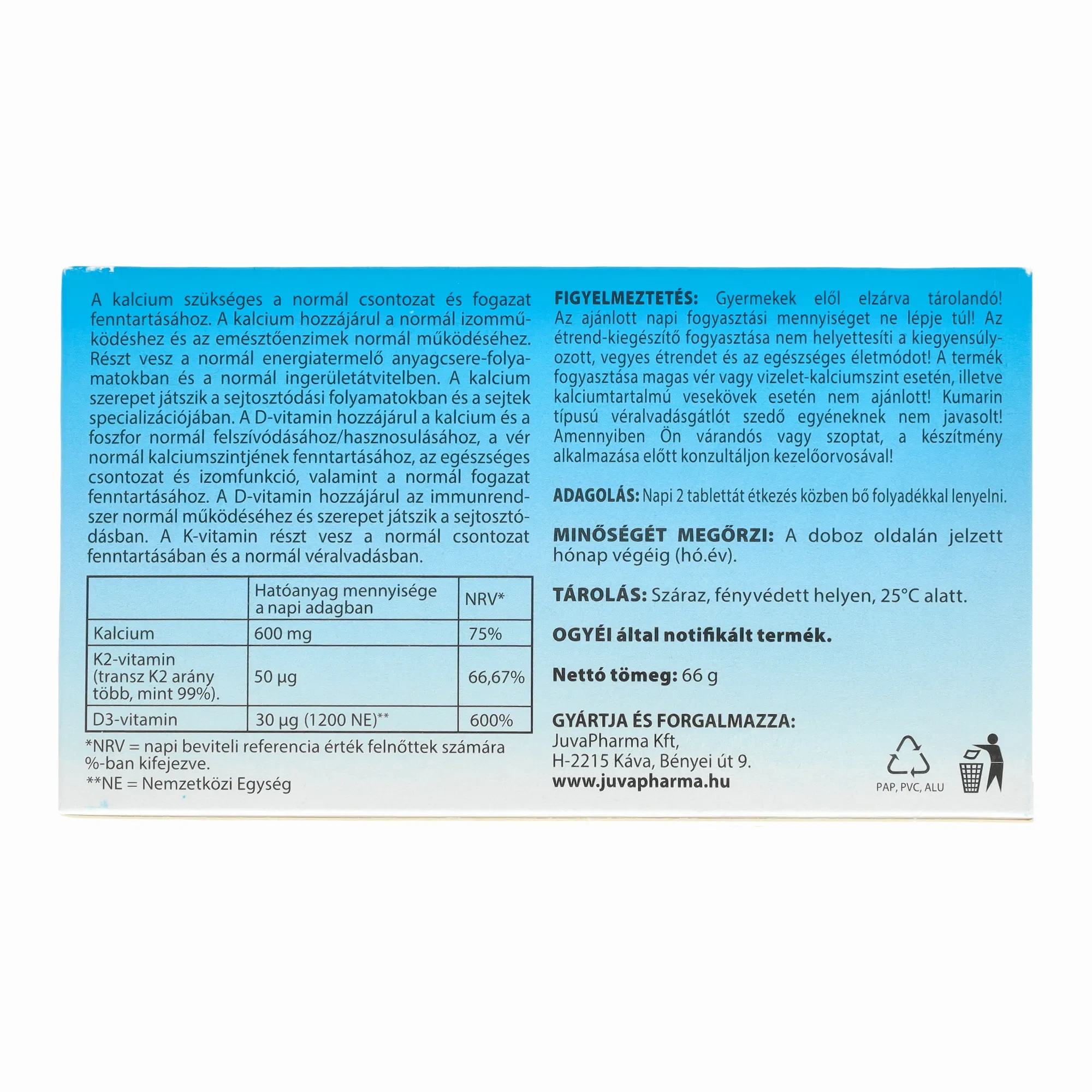 Jutavit Calcium Forte Ca/K2/D3 60 db Filmtabletta
