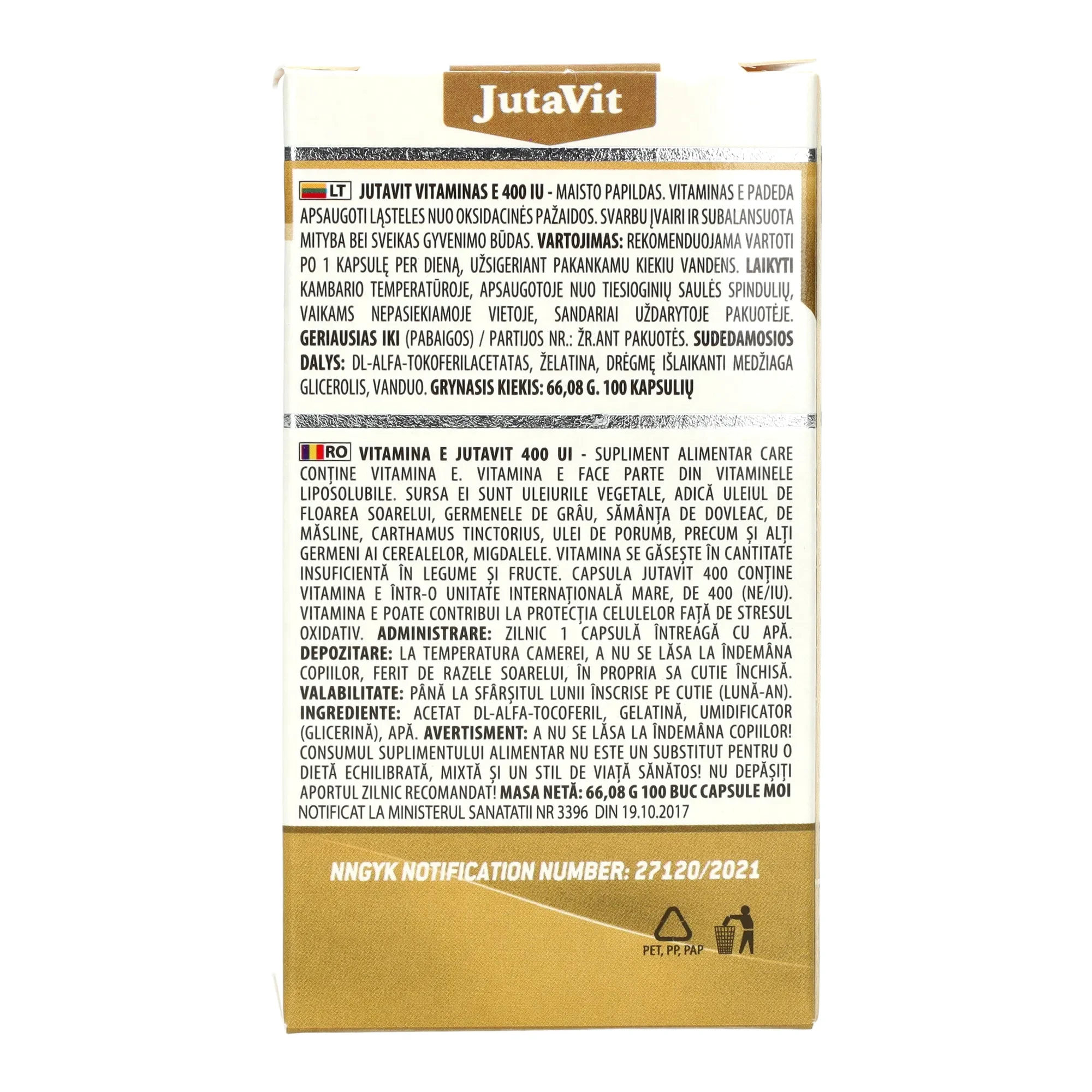 Jutavit E-vitamin 400 IU 100 db Lágykapszula