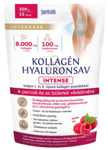 Interherb Kollagén & Hyaluronsav Intense Porcépítő Italpor Málna ízű 300 g
