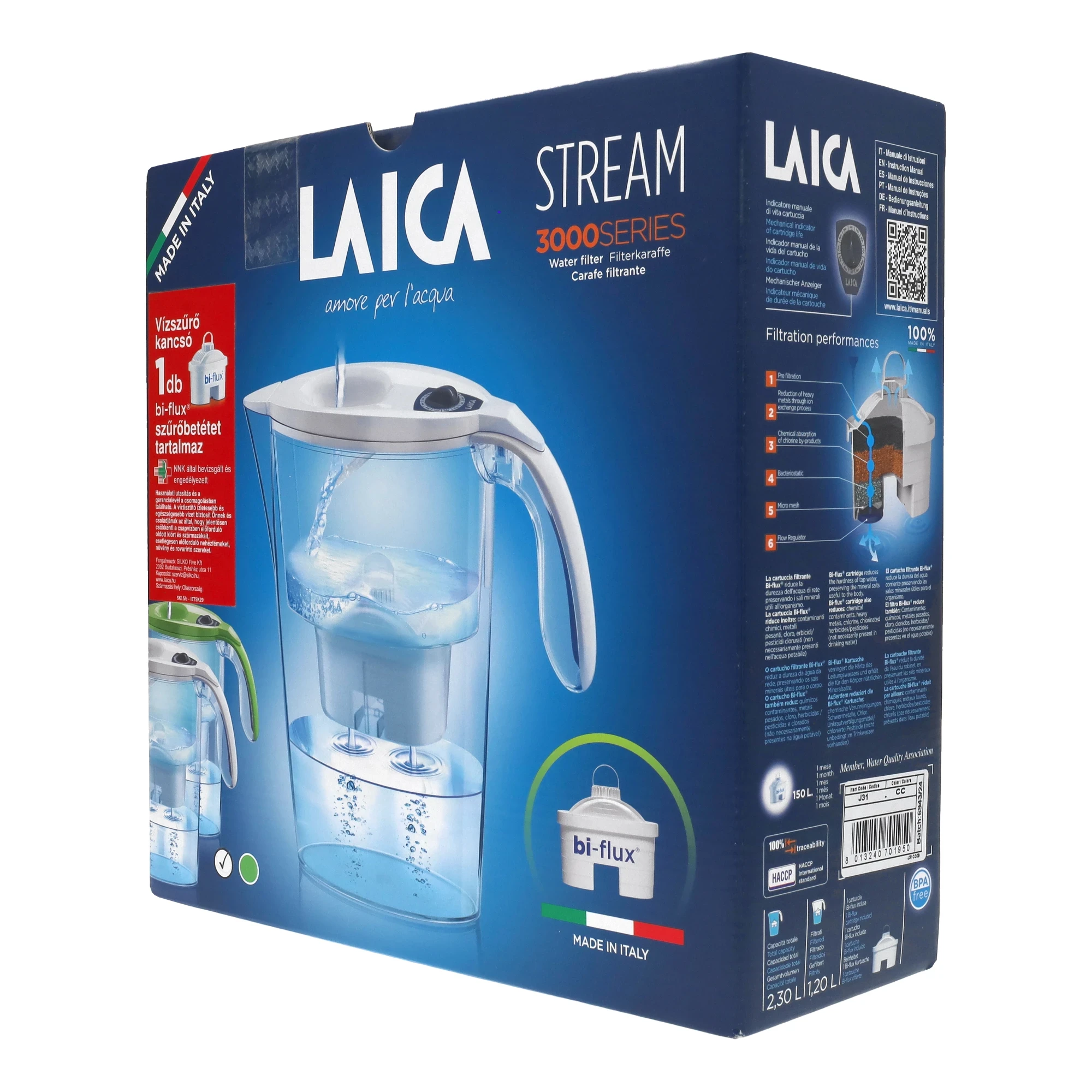 LAICA Stream Line fehér vízszűrő kancsó mechanikus kijelzővel 2,3L