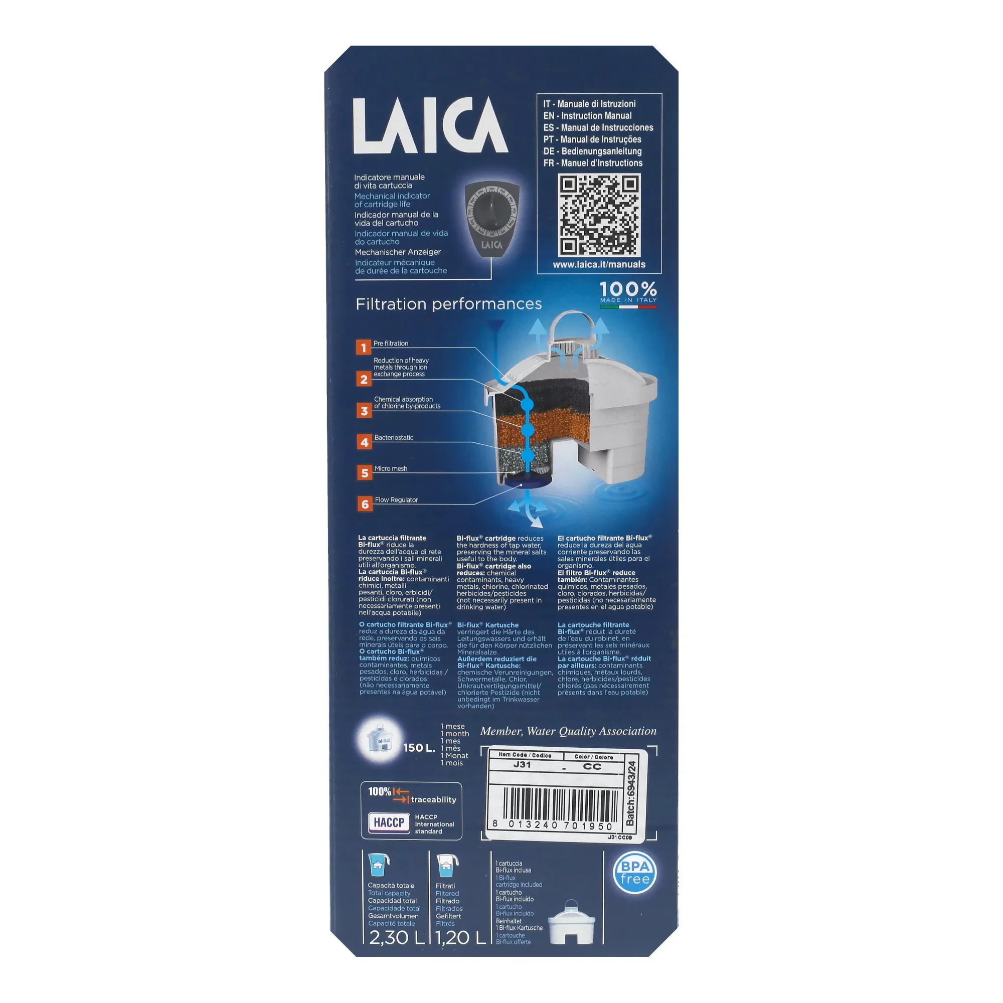 LAICA Stream Line fehér vízszűrő kancsó mechanikus kijelzővel 2,3L