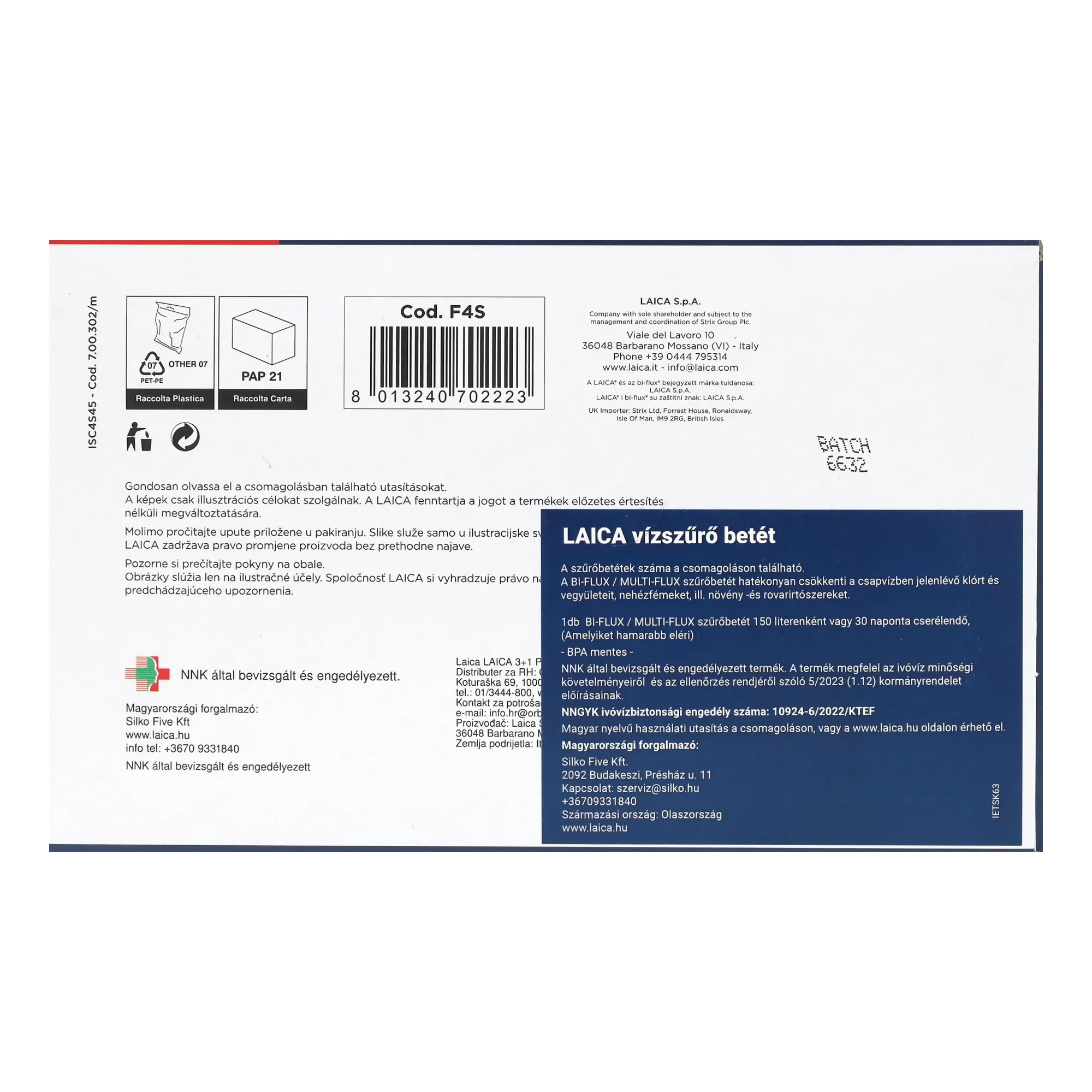 Laica Bi-Flux vízszűrő betét 4db (F4S)