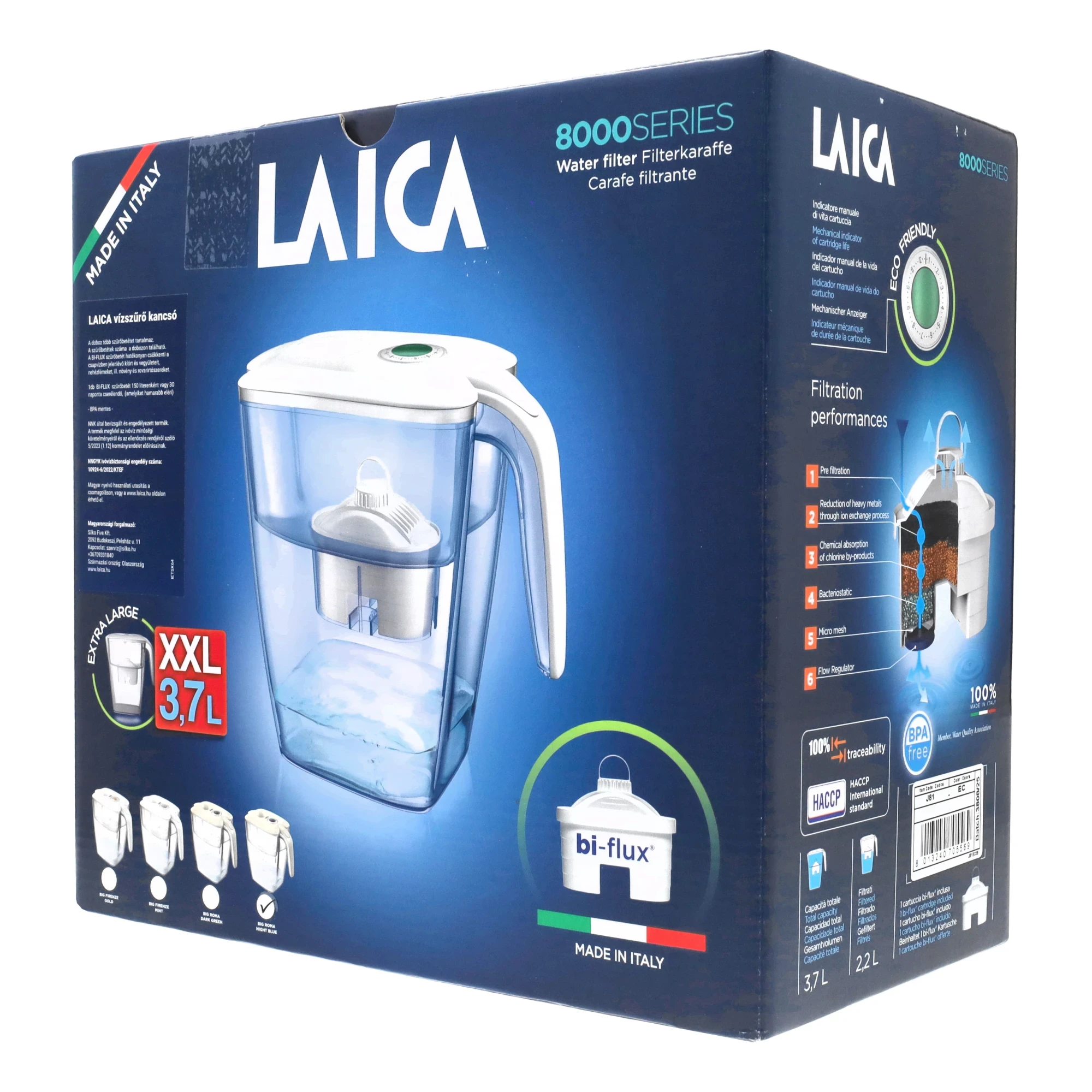SILKO Five LAICA Róma NB XXL Vízszűrő kancsó kék tárcsával 3,7 L