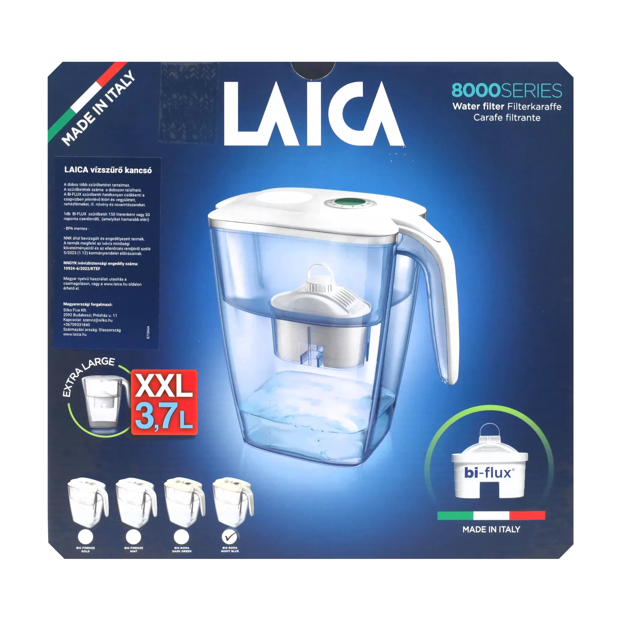 SILKO Five LAICA Róma NB XXL Vízszűrő kancsó kék tárcsával 3,7 L