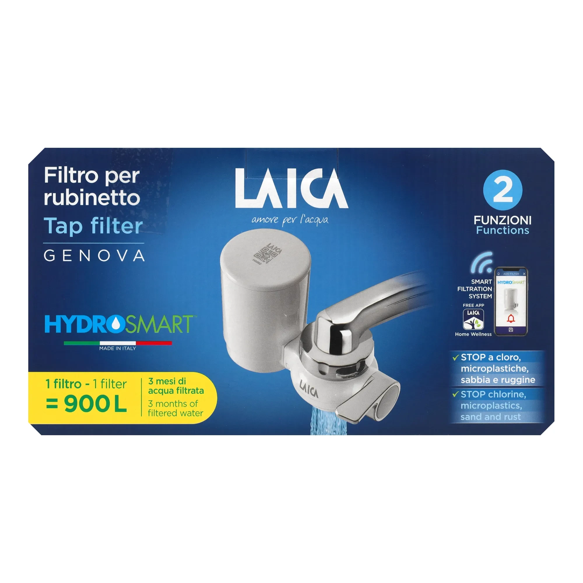 LAICA Genova HYDROSMART rendszerű csapra szerelhető mikroplasztik-stop vízszűrő 900L/3hó