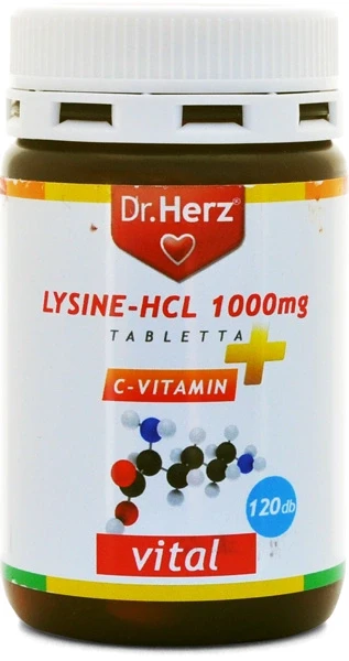 Lizin Lysine 1000 mg-HCL+C-vitamin tabletta 120 db (Dr. Herz).