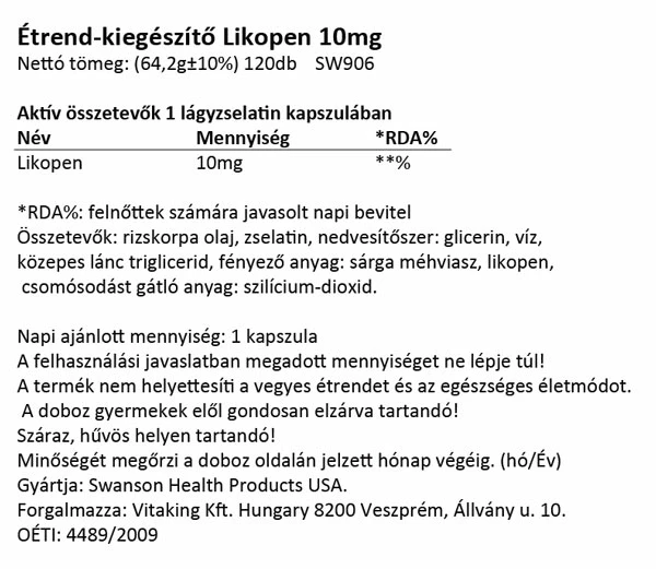 SW Lycopene 10mg 120db