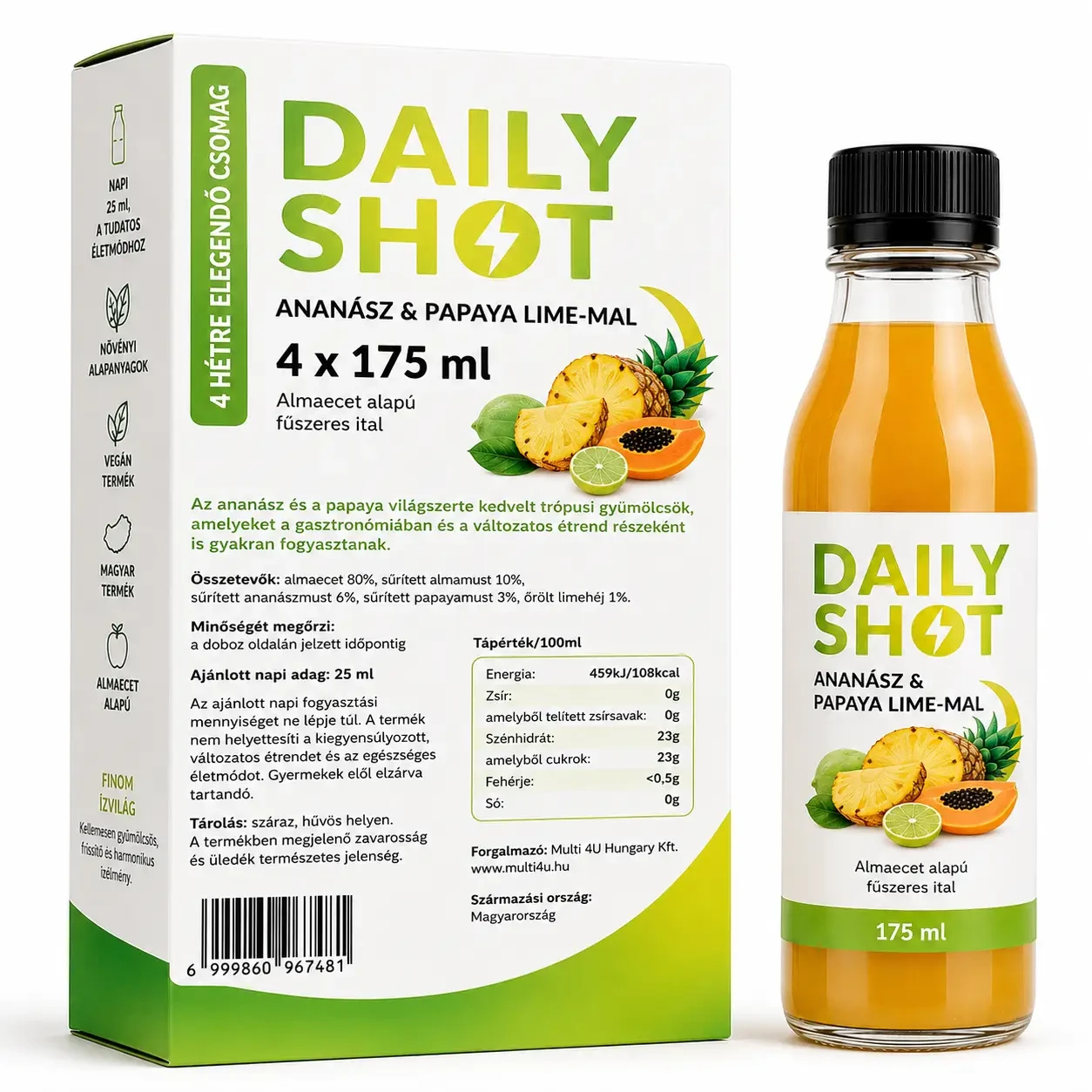 Multi 4U Daily Shot - Ananász & Papaya lime-mal 4x175 ml