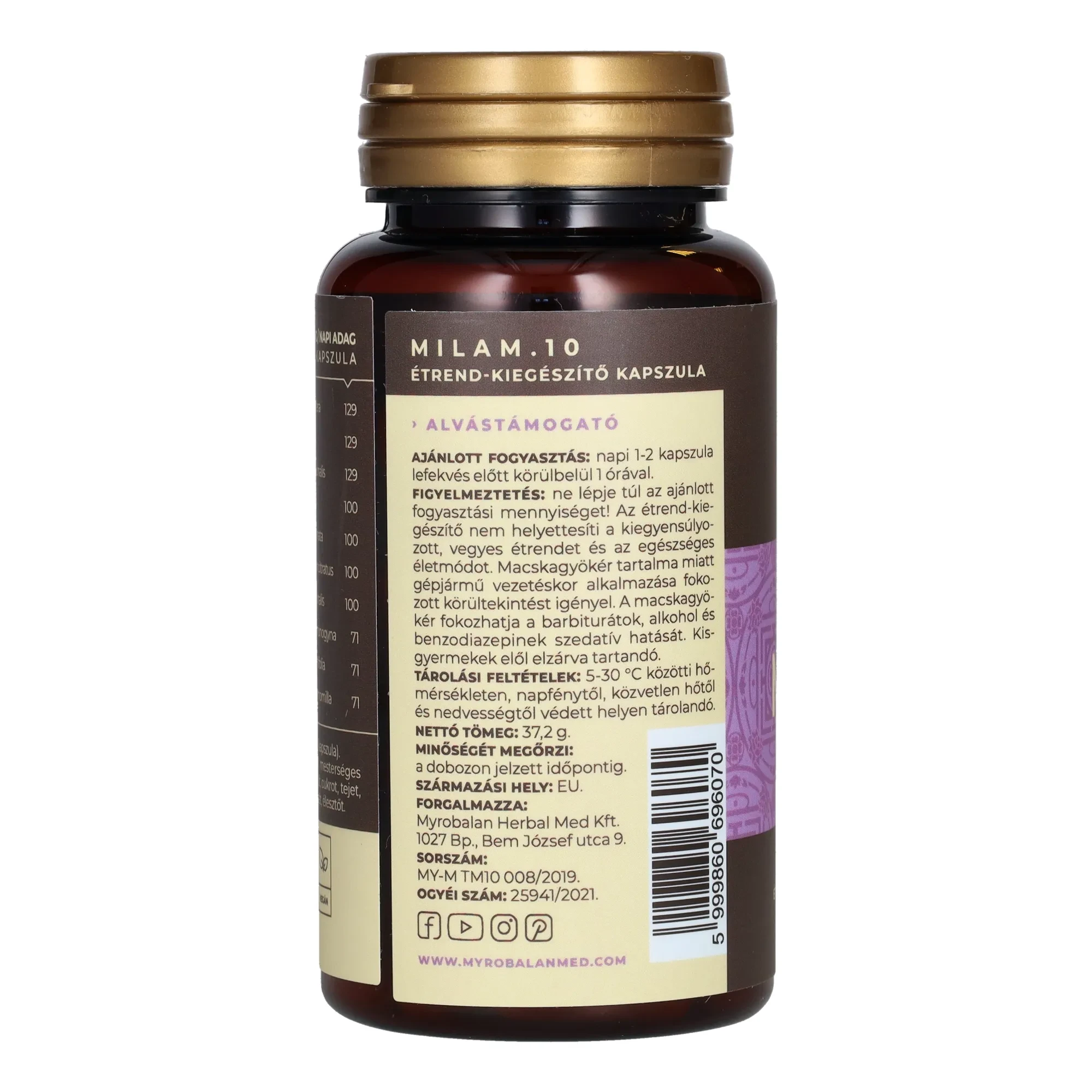 Myrobalan Milam.10 pihentető alvás gyógynövény-komplex 60db