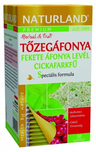 Naturland Prémium tőzegáfonya feketeáfonya cickafarkfű tea 20x2g