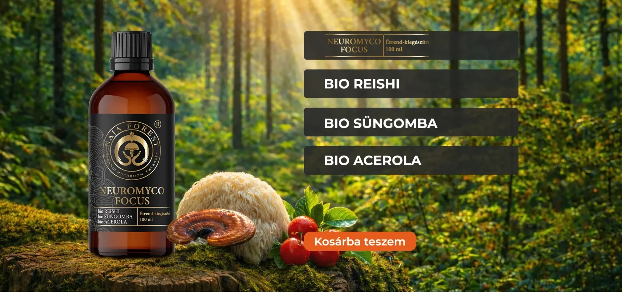 Naja Forest NeuroMyco Focus bio Reishi, bio Süngomba, bio Acerola étrend-kiegészítő 100ml