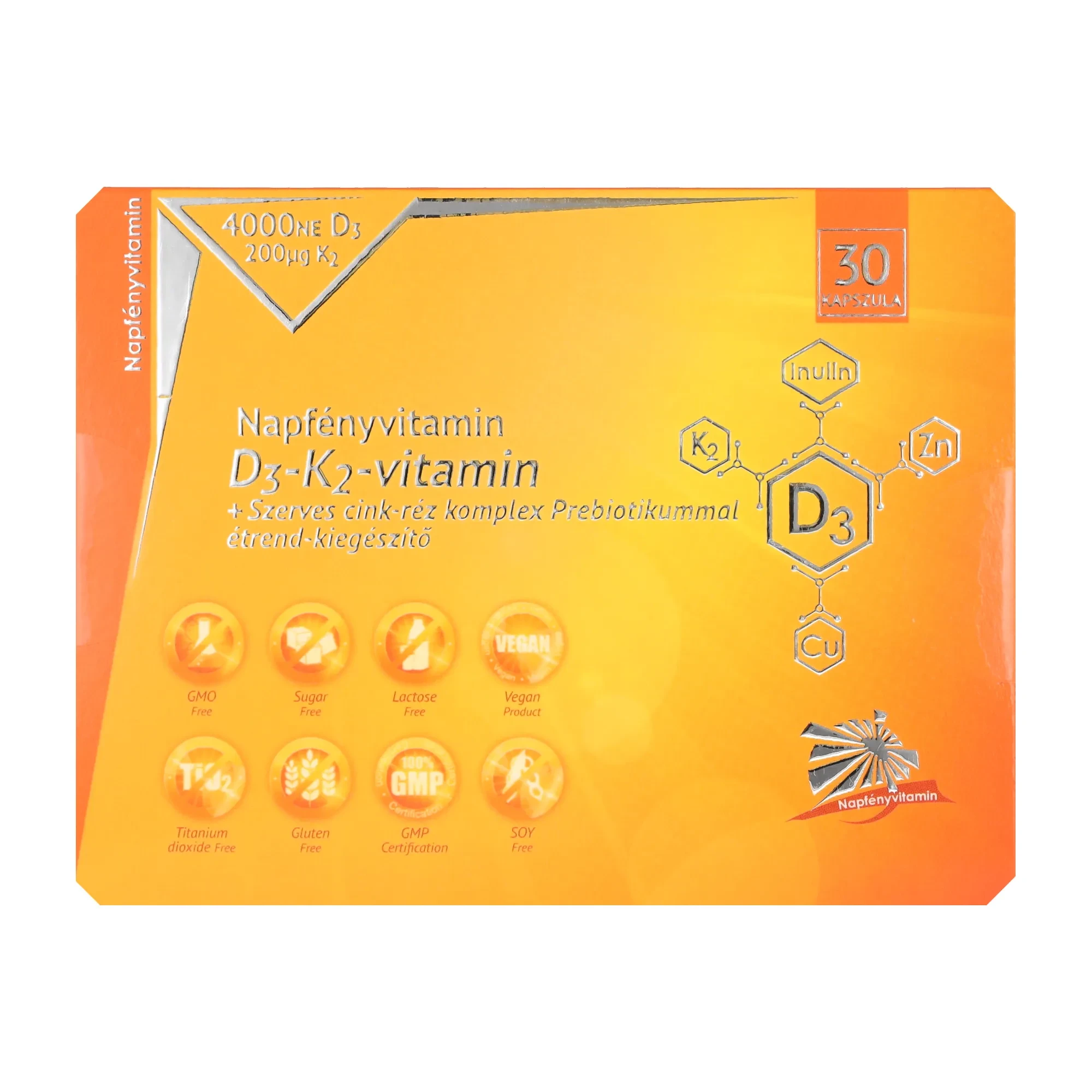 Napfényvitamin D3-K2-vitamin és szerves cink-réz komplex prebiotikummal 30db