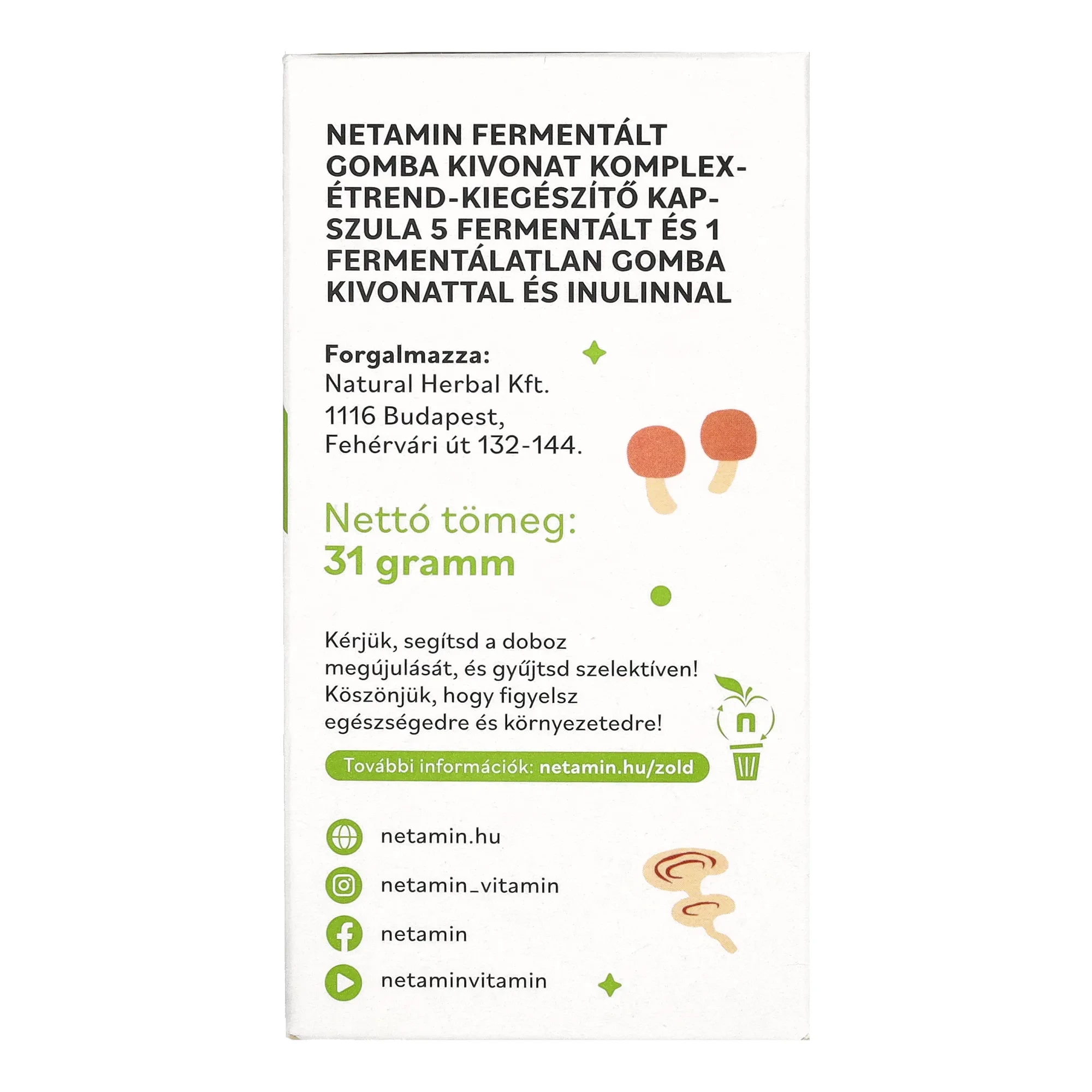 Netamin Fermentált Gomba Kivonat Komplex kapszula 60db